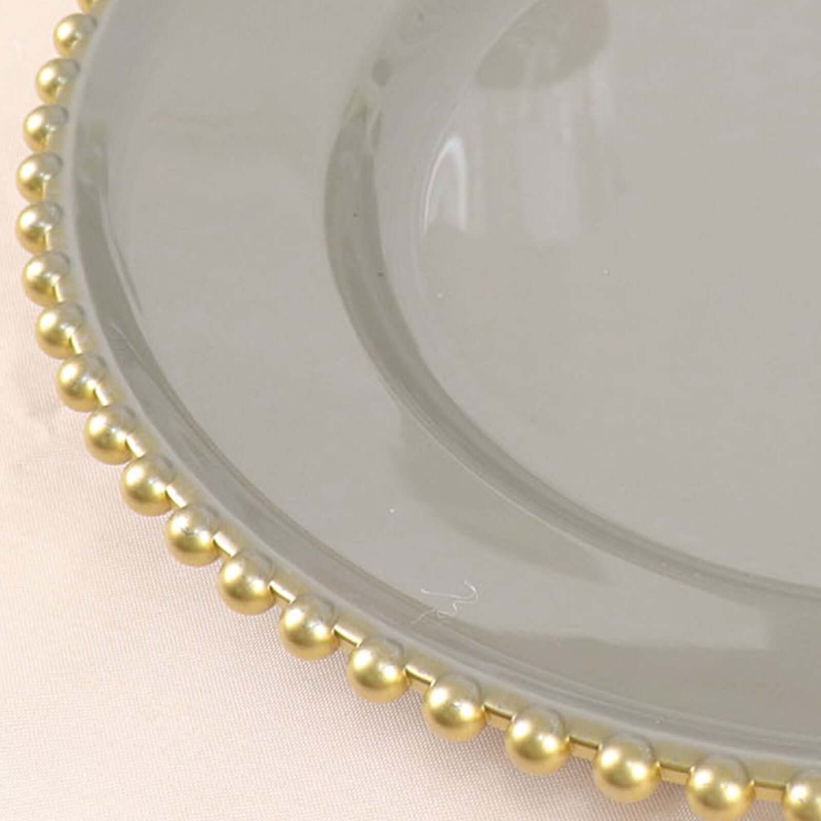 6-Pack Acrylic Round Charger Plates 13 in Charcoal Gray with Gold Beaded Rim, Decorative Dinner Party Charger Tableware