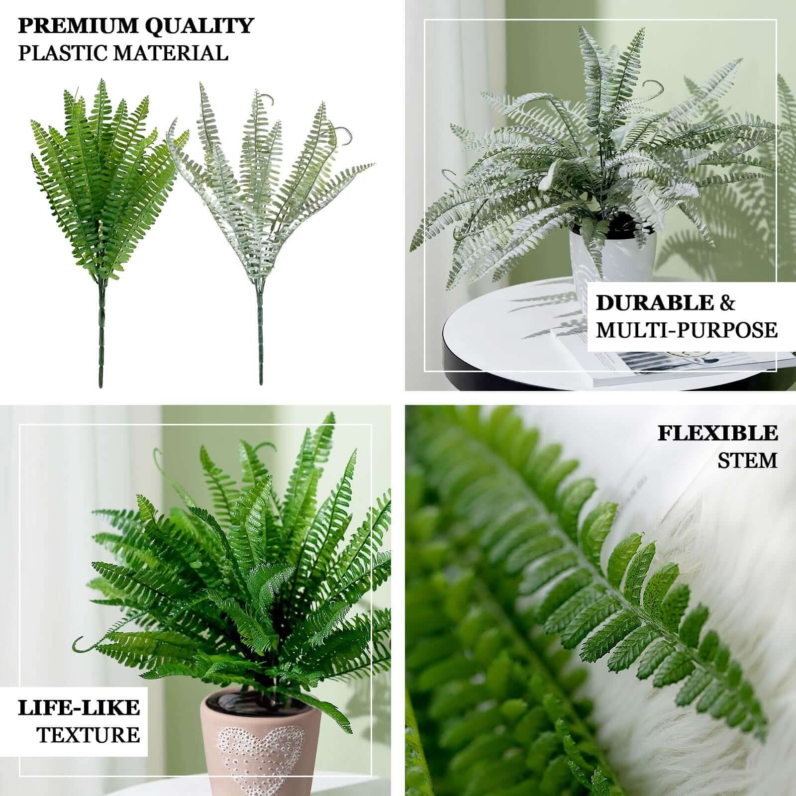 2 Stems 18 Green Artificial Boston Fern Leaf Plant Indoor Faux Spray