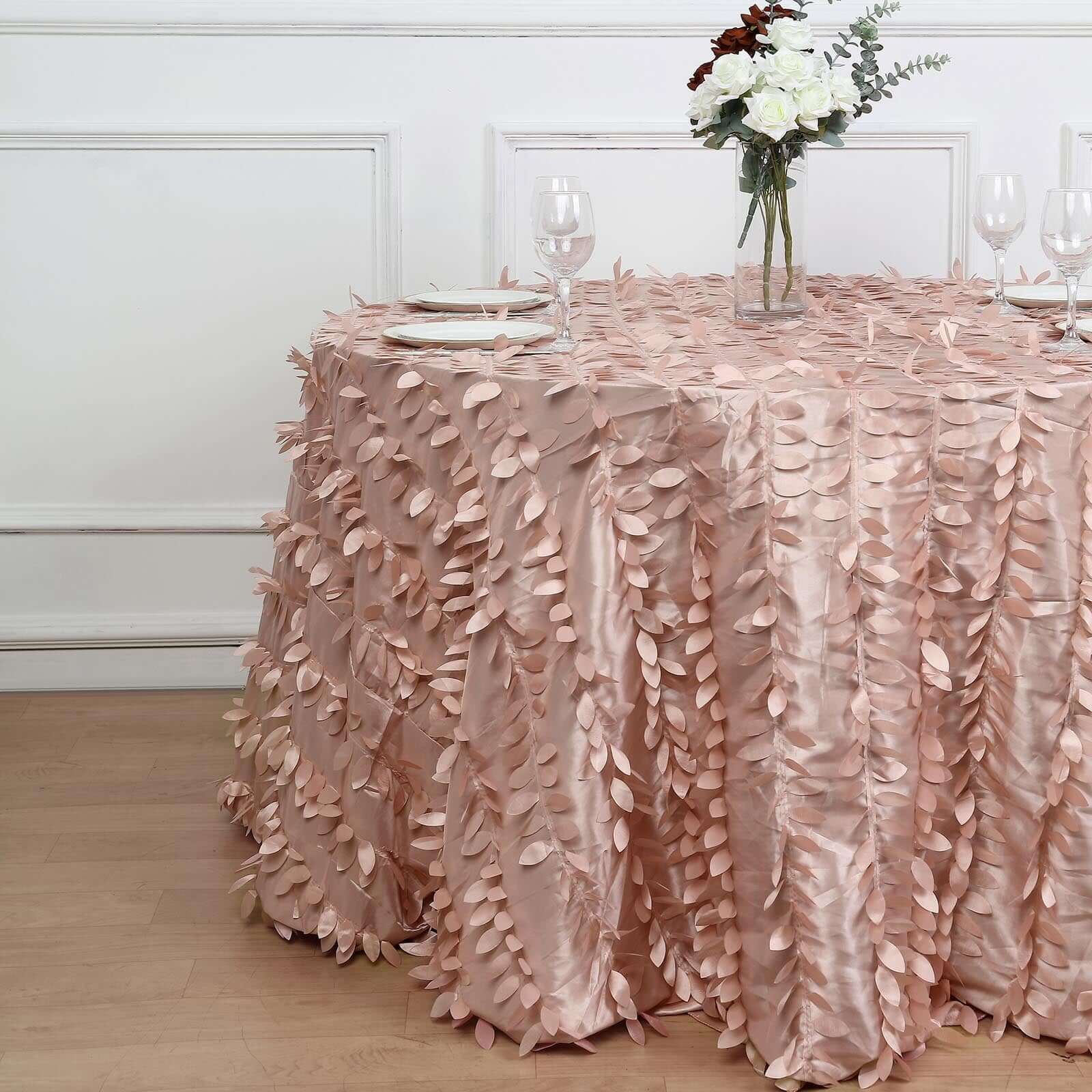 Taffeta 120 Round Tablecloth Dusty Rose | 3D Leaf Petal Design Seamless Table Cover