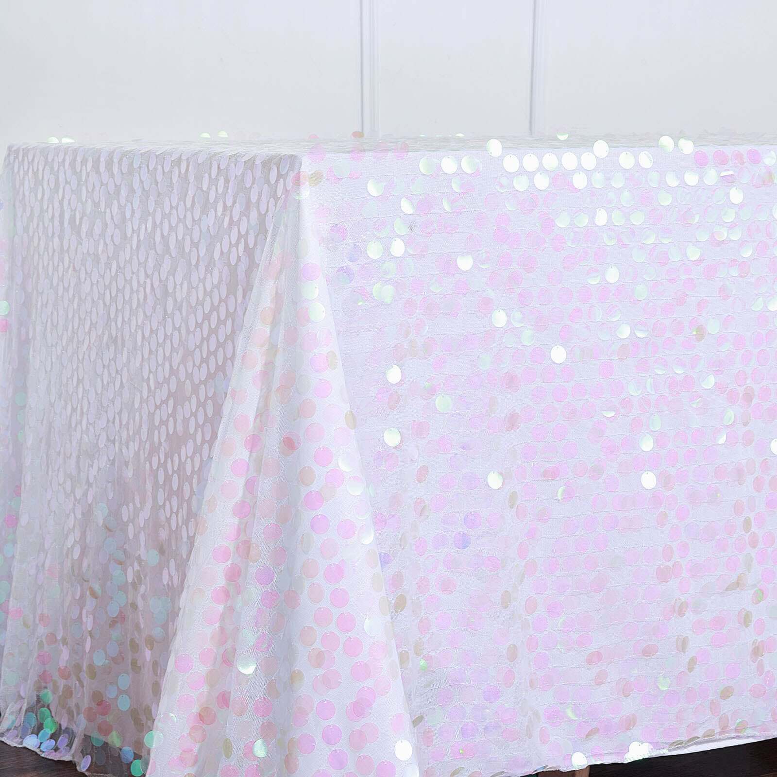Sequin 90x132 Rectangle Tablecloth Iridescent - Seamless Big Payette Table Cover