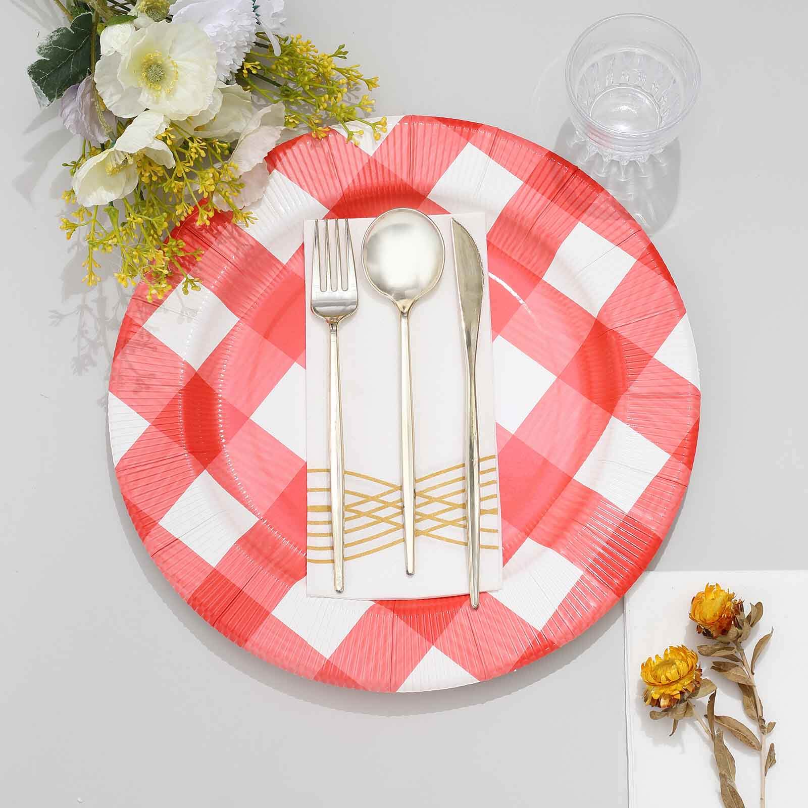 10-Pack Disposable Table Placemats in Red/White with Buffalo Plaid Design - Checkered 50GSM Cardboard Placemats 13