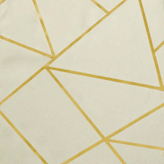 Polyester 54x54 Table Overlay Square Tablecloth Beige with Gold Foil Geometric Pattern - Wrinkle-Resistant & Durable Table Topper