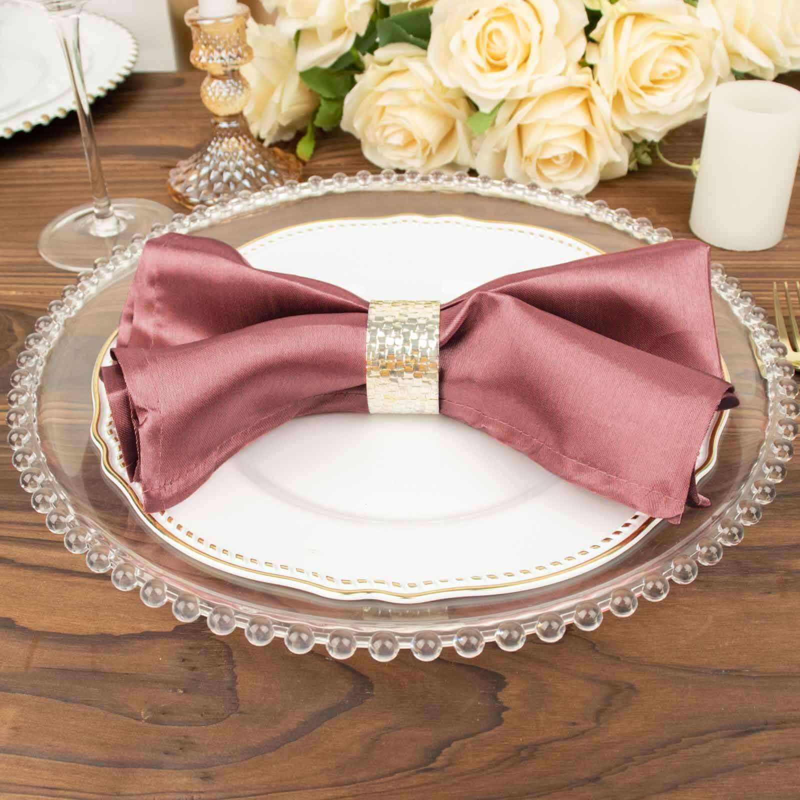 5 Pack Satin 20x20 Napkins Cinnamon Rose - Luxurious Shine & Smooth Dinner Napkins