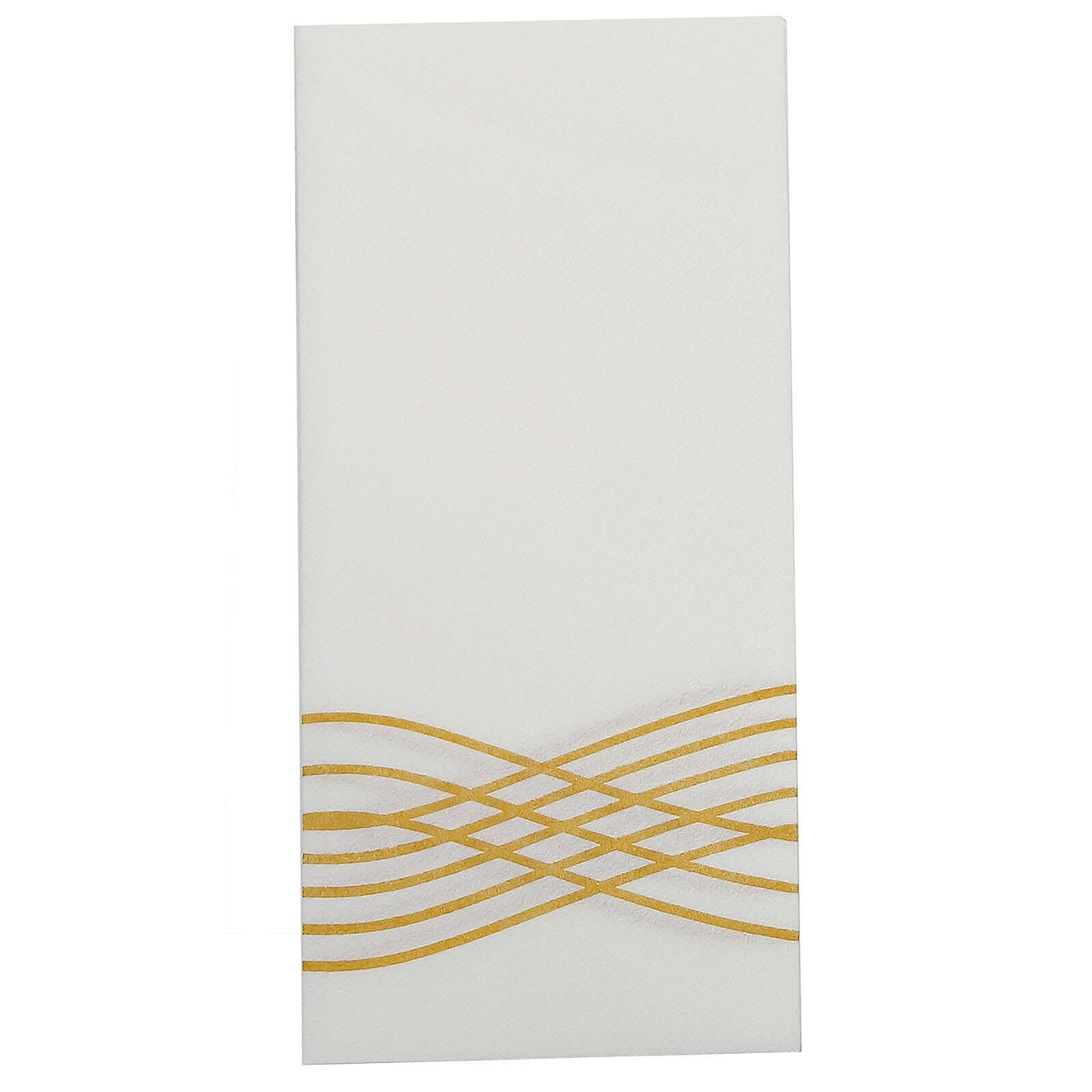 25 Pack Linen-Like Paper 8x4 Napkins White with Metallic Gold Foil Wave Design - Soft & Absotbent Airlaid Hand Towels for Exquisite Weddings & Events