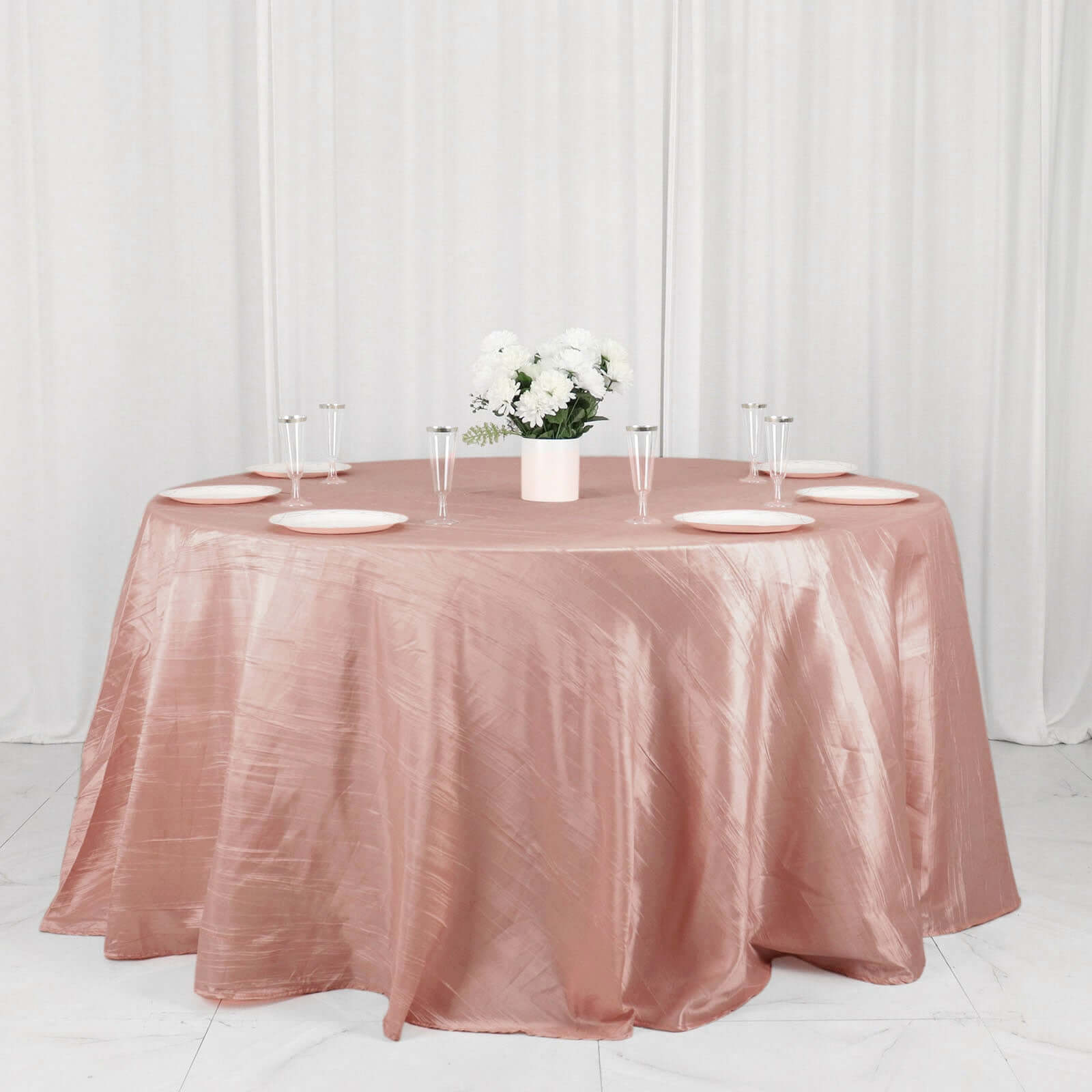 Taffeta 132 Round Tablecloth Dusty Rose - Seamless Accordion Crinkle Table Cover