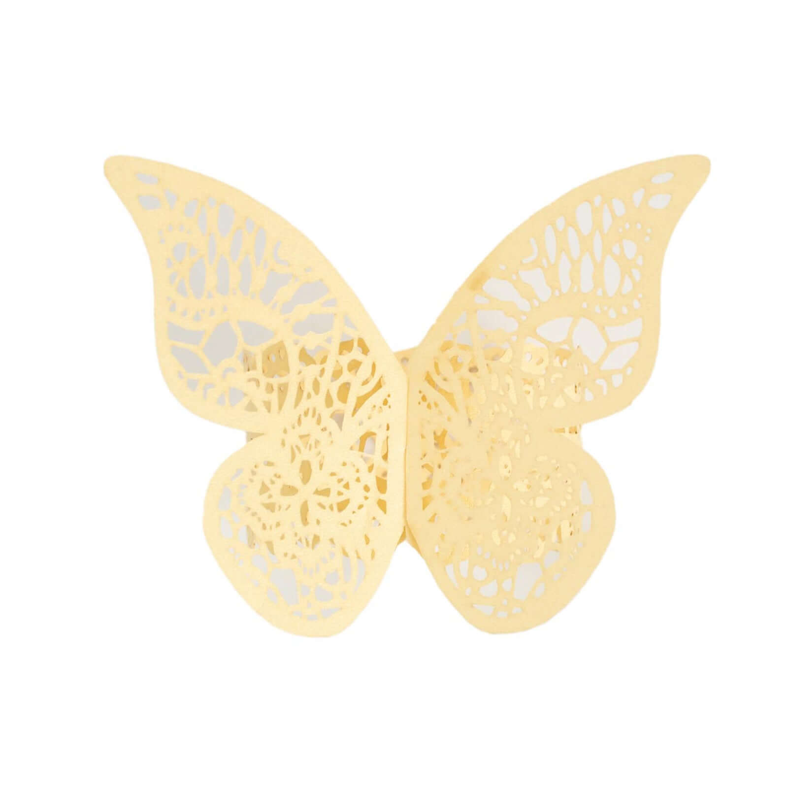 12-Pack Paper Napkin Rings Laser Cut Butterfly Champagne Shimmery - Decorative Serviette Holders