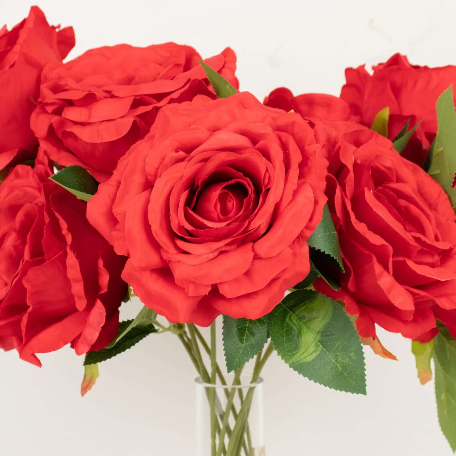 2 Bushes 17 Red Premium Silk Jumbo Rose Flower Bouquet, High Quality Artificial Wedding Floral Arrangements