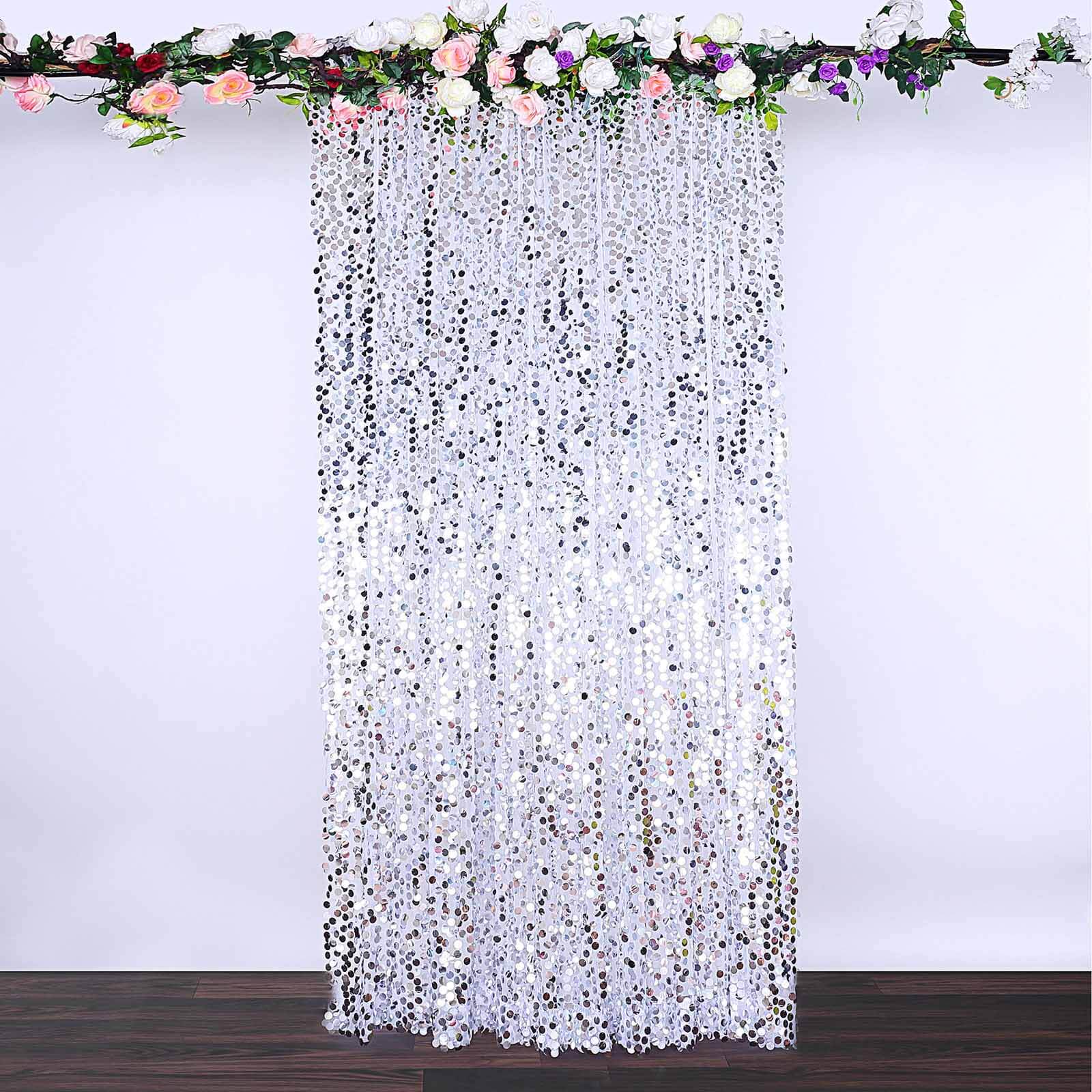 8ftx8ft Silver Big Payette Sequin Event Curtain Drapes, Backdrop Event Panel