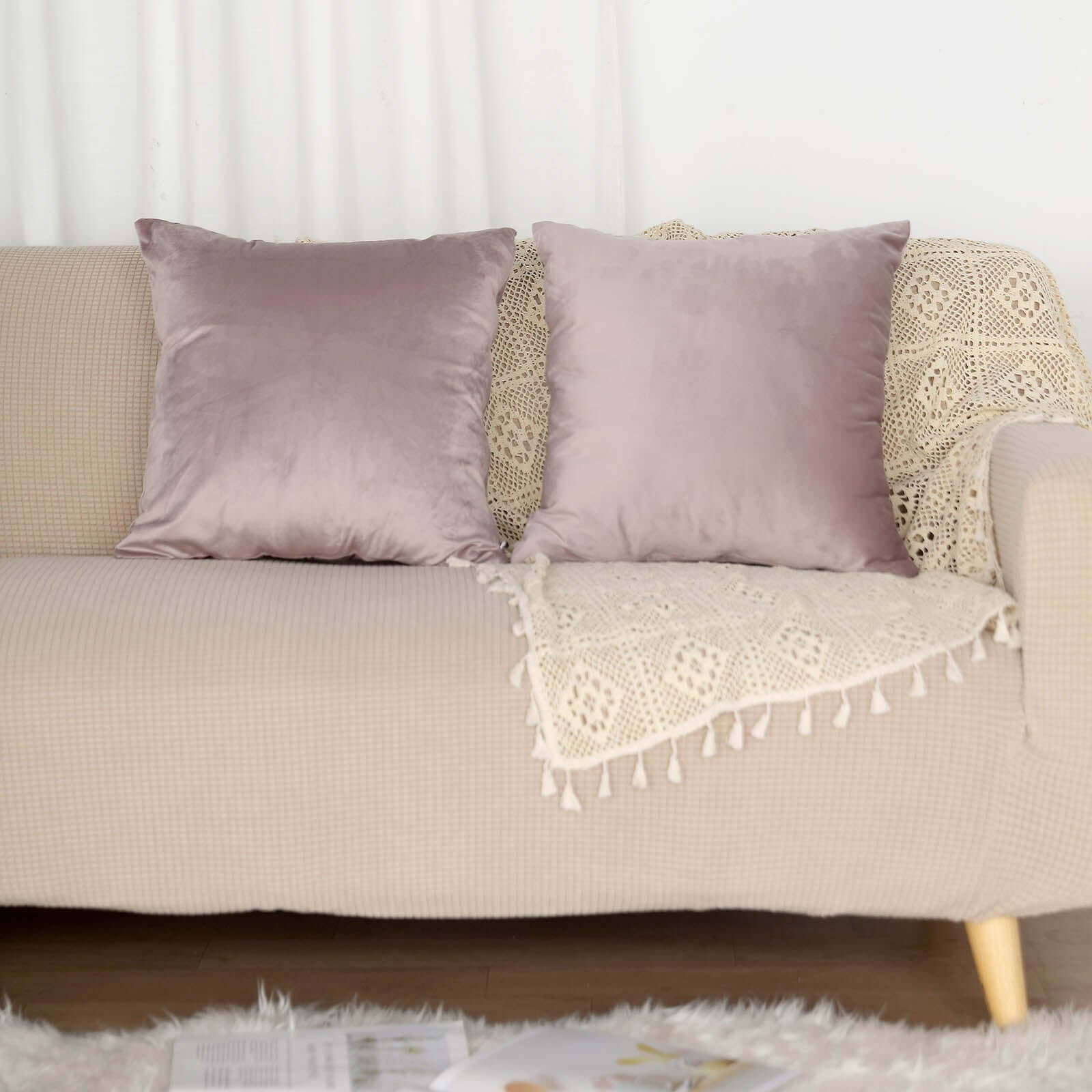 2 Pack 18 Mauve Soft Velvet Square Throw Pillow Cover