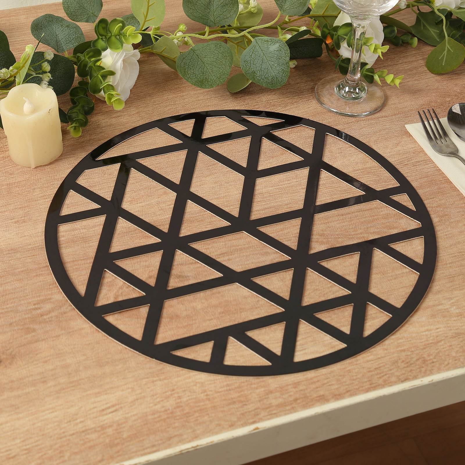 6-Pack Disposable Table Placemats in Black Laser Cut Geometric Triangle Design - 700GSM Cardboard Placemats for Glamorous Table Settings 13