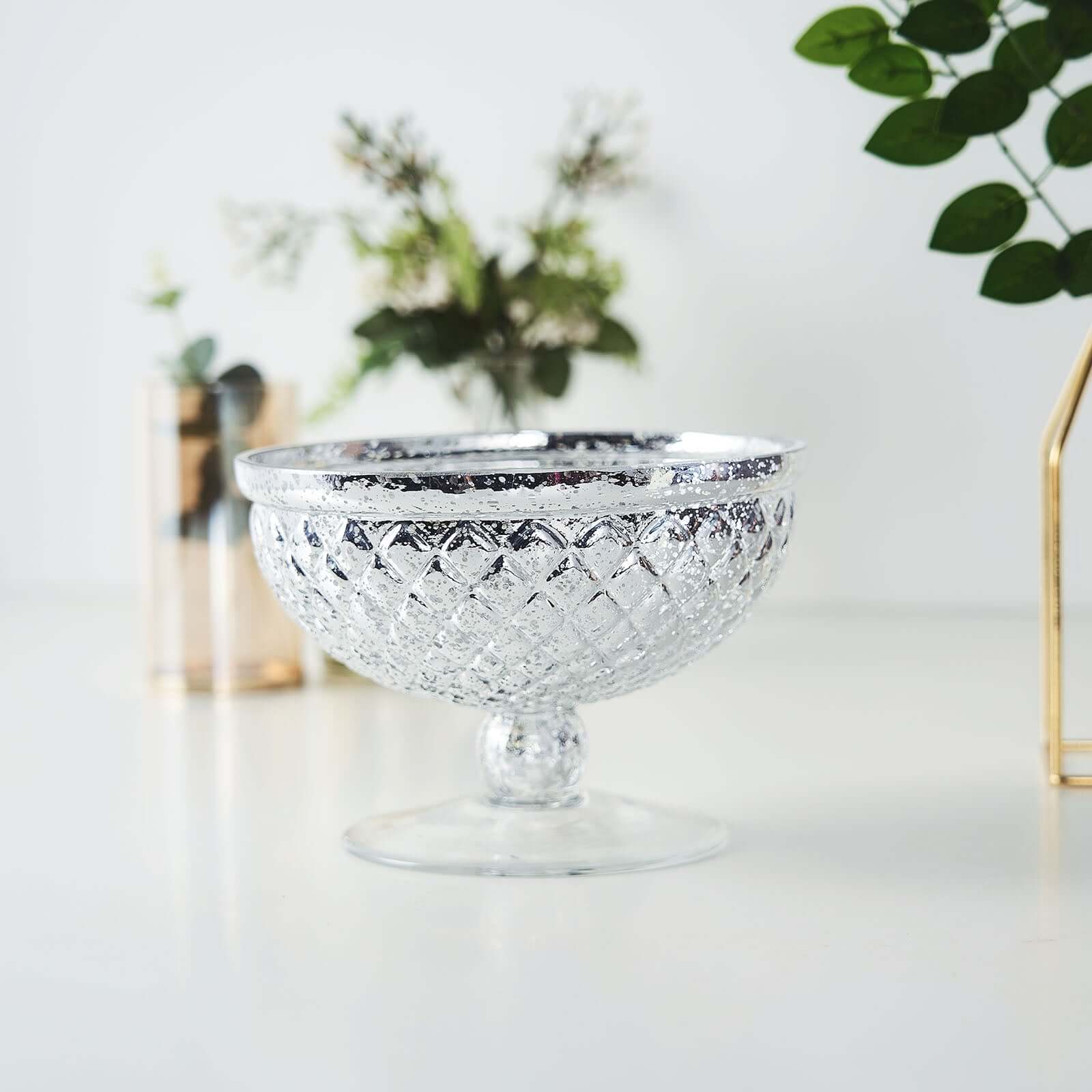 Mercury Glass Pedestal Bowl Vase Compote Style Silver - Sophisticated Floral Table Decor for Events 8