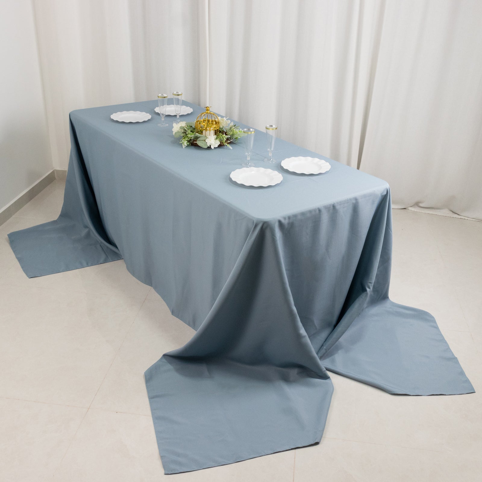 Premium Polyester 90x156 Rectangle Tablecloth Dusty Blue - Seamless 220GSM Stain-Resistant Table Cover