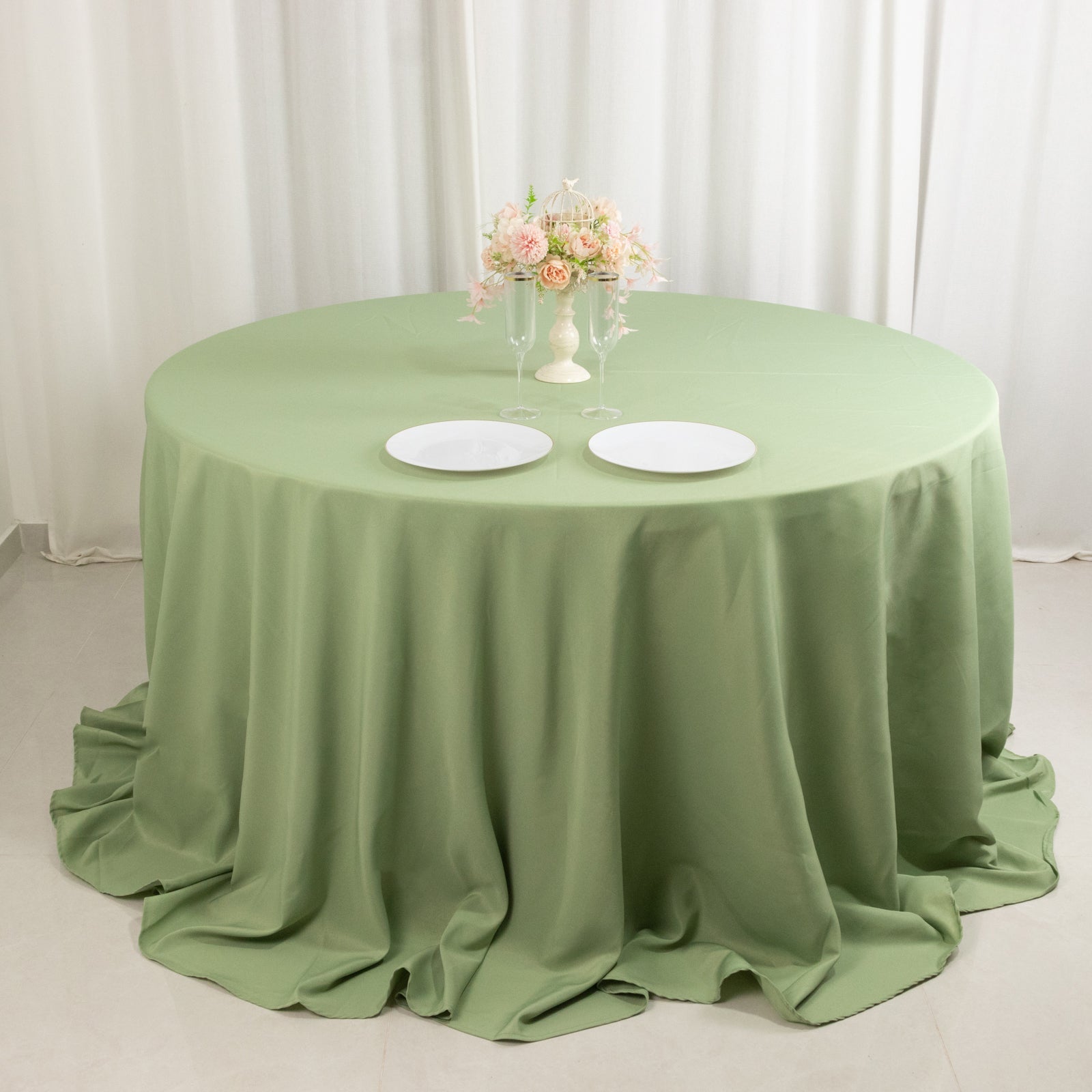 Premium Polyester 132 Round Tablecloth Sage Green - Seamless 220GSM Wrinkle-Resistant Table Cover