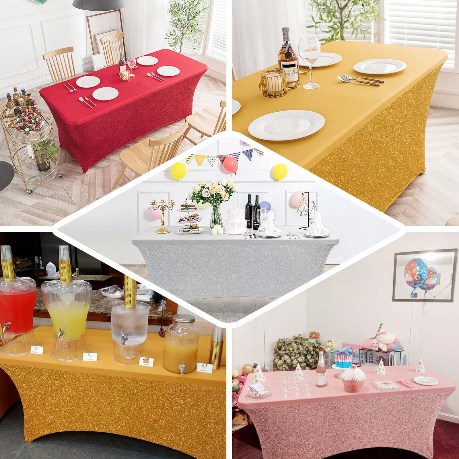 Stretch Spandex 72x30 Rectangle Tablecloth Metallic Turquoise - Form-Fitting Table Cover