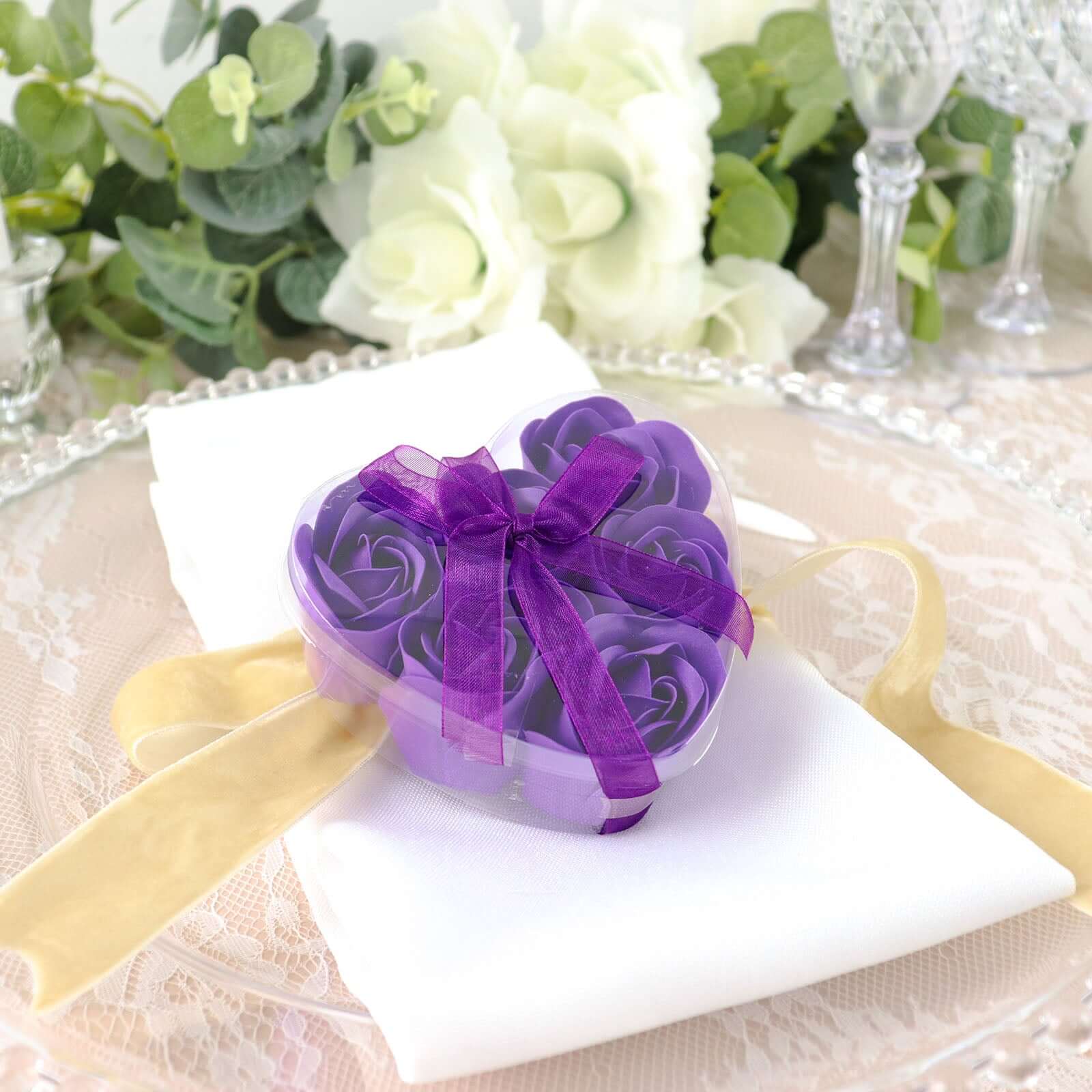 4 Pack 24 Pcs Purple Scented Rose Soap Heart Shaped Party Favors With Gift Boxes And Ribbon