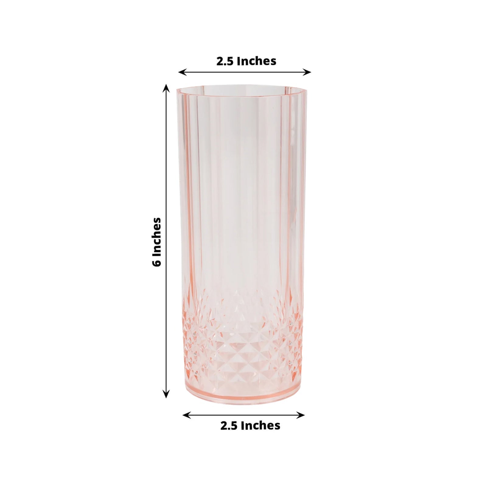 6-Pack Plastic Cocktail Tumblers Transparent Blush Crystal Cut Style - Shatterproof Highball Glasses 14oz