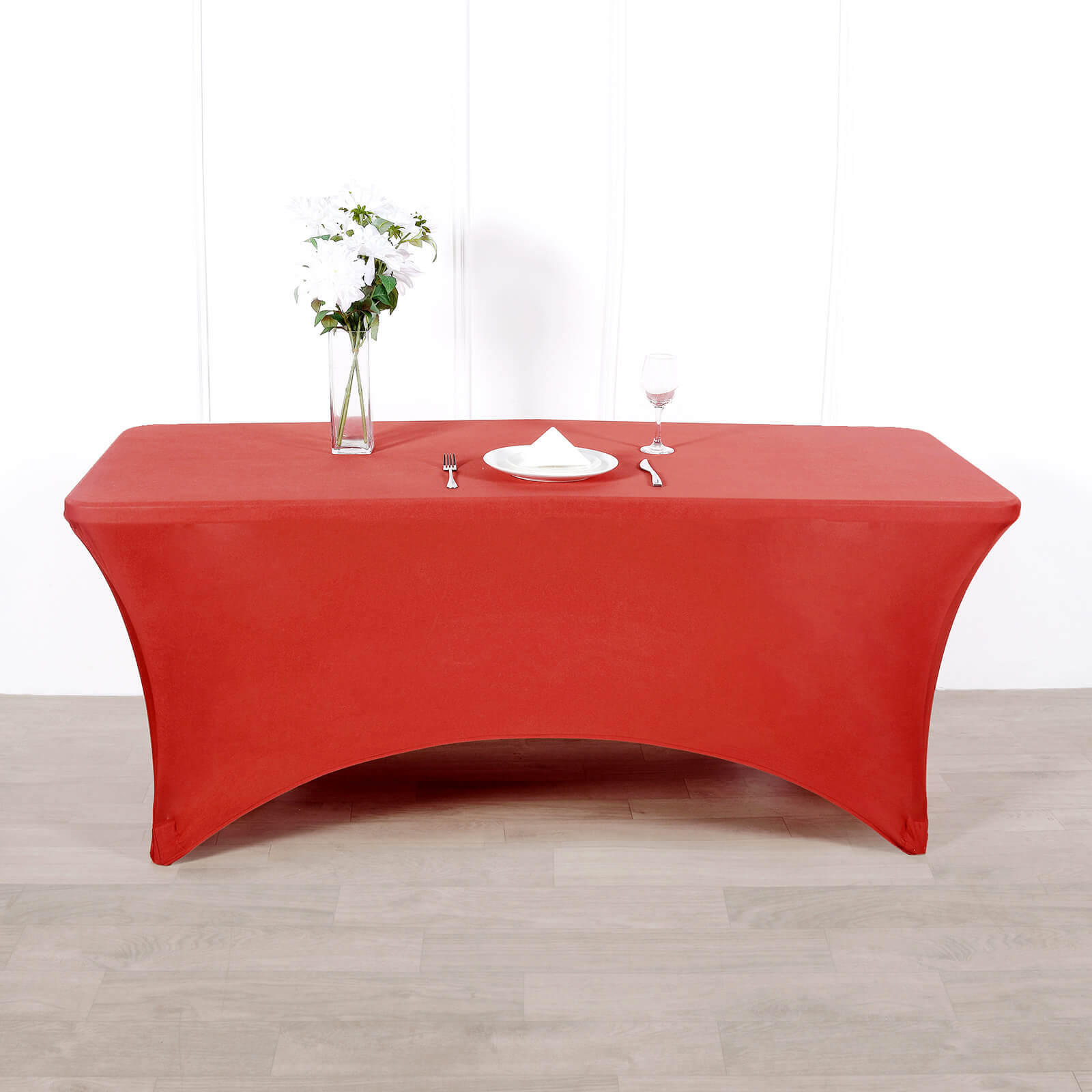 Stretch Spandex 96x30 Rectangle Table Cover Red - Durable Form-Fitting Tablecloth