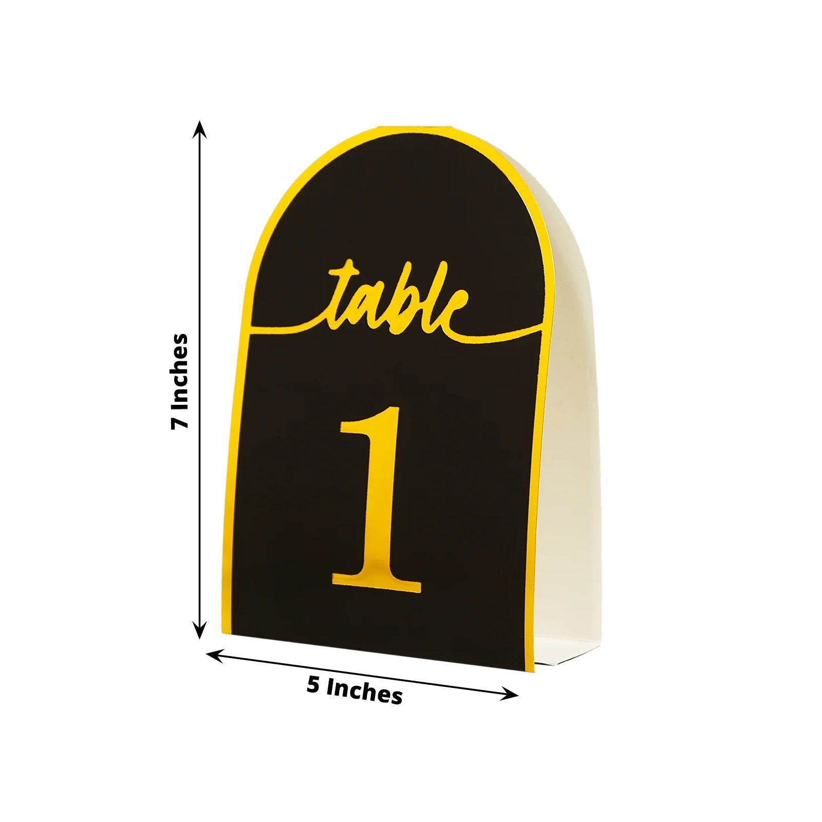 25-Pack Paper Wedding Table Numbers 1-25 Black Arch Cutout Design - Sleek & Modern Free Standing Double Sided Table Tent Cards with Metallic Gold Foil Numbers 7