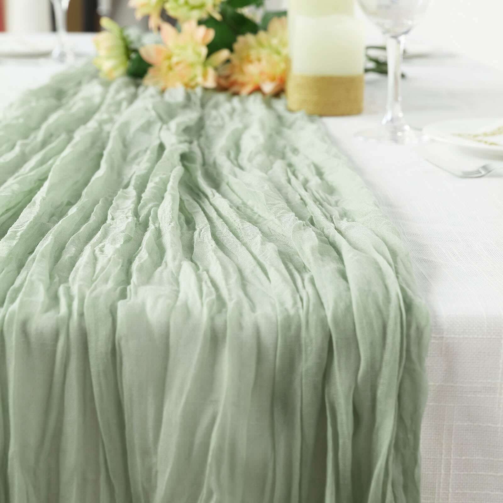 Gauze Cheesecloth 10ft Table Runner Sage Green - Rustic Boho Style