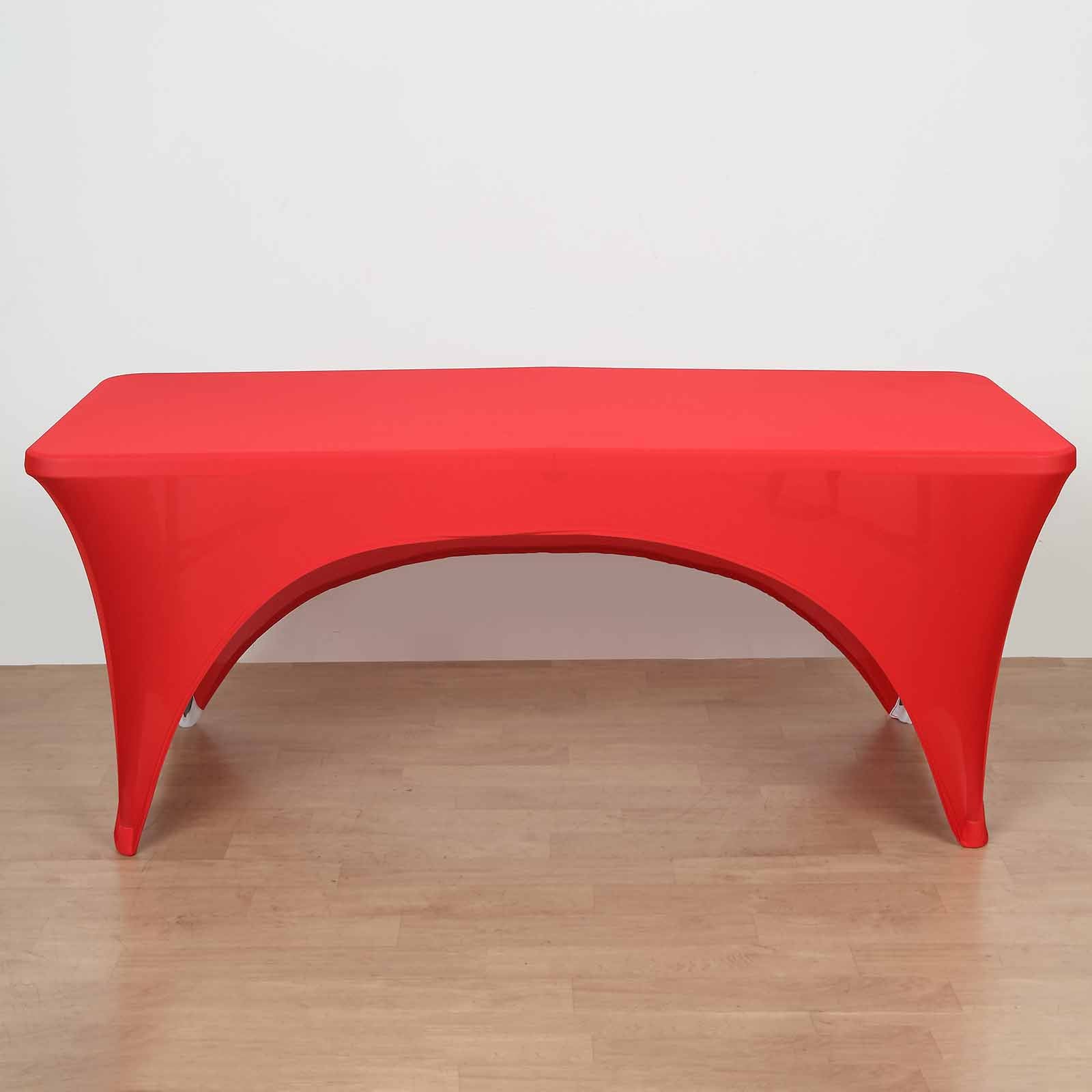 Stretch Spandex 72x30 Rectangular Table Cover Red with Curved Open Back Design Tailored Professional Look