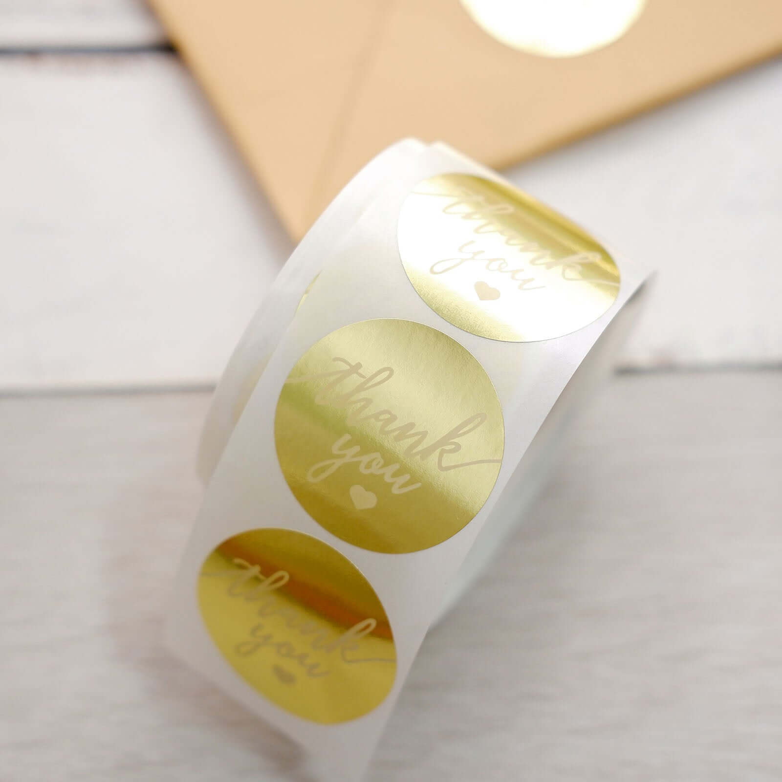 500Pcs 1.5 Thank You Gold With White Text Sticker Rolls, Labels and Seals For DIY Envelope - Round