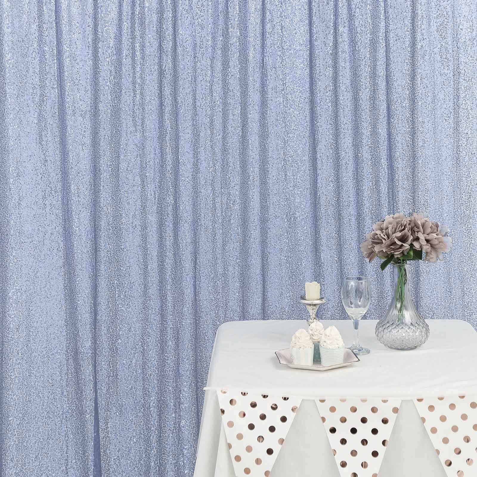 8ftx8ft Dusty Blue Sequin Event Curtain Drapes, Backdrop Event Panel