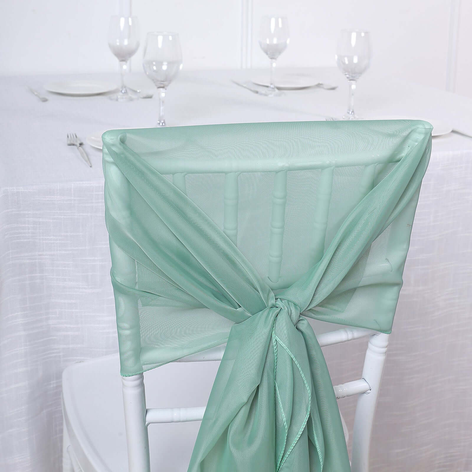 5 Pack Premium Chiffon Chair Sashes Eucalyptus Sage - Soft & Lightweight Designer Chair Bows 22x78