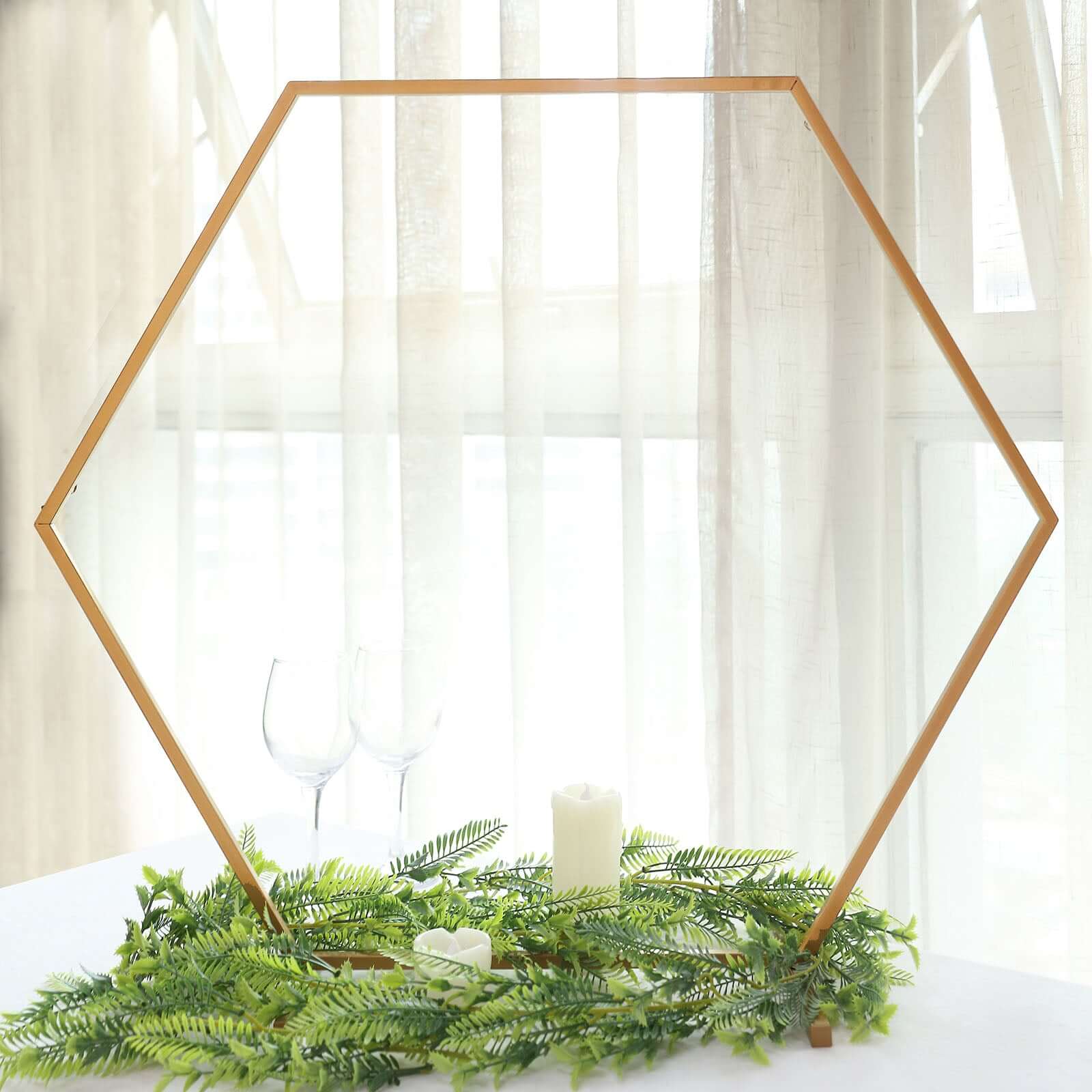 Hexagon Wedding Arch Table Centerpiece Metal Gold - Self-Standing Geometric Flower Balloon Stand 24