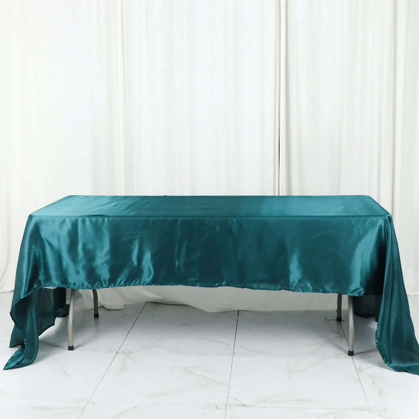 Satin Rectangular 60x126 Tablecloth Peacock Teal - Smooth and Lustrous Table Cover