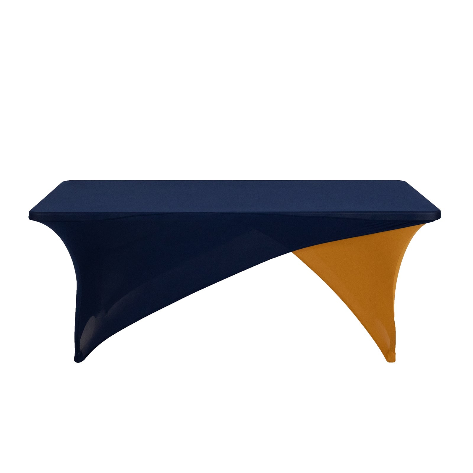 Stretch Spandex 72x30 Rectangle Table Cover Navy Blue/Gold Cross Over Design - Two-Piece Fitted Tablecloth with Elastic Foot Pockets