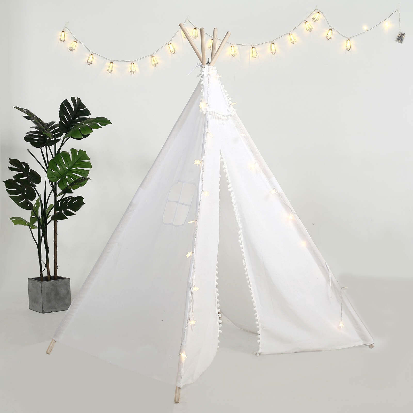 5ft Kids Linen Teepee Play Tent, Toddler Indoor Outdoor Playhouse With Window