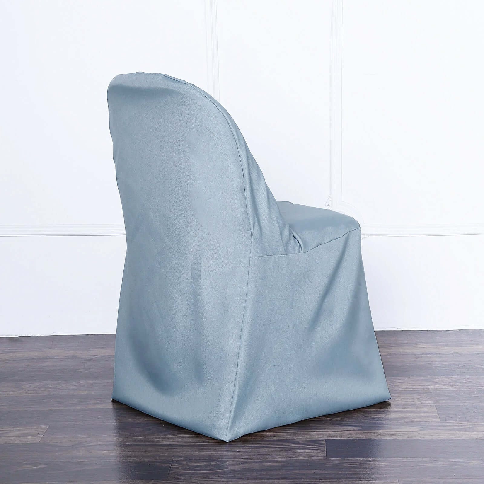 10 Pack Polyester Chair Covers for Folding Chairs Dusty Blue - Wrinkle-Free Stain-Resistant Slip-On Slipcovers