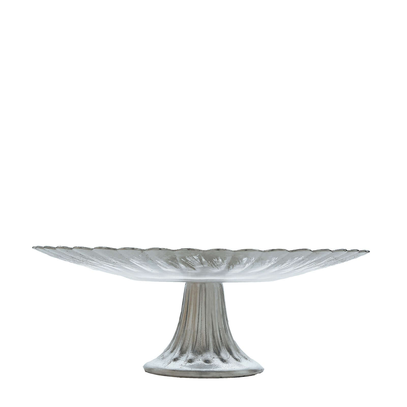 Glass Pedestal Cake Stand Wavy Edge Design Silver - Cupcake Holder and Dessert Display Plate 12