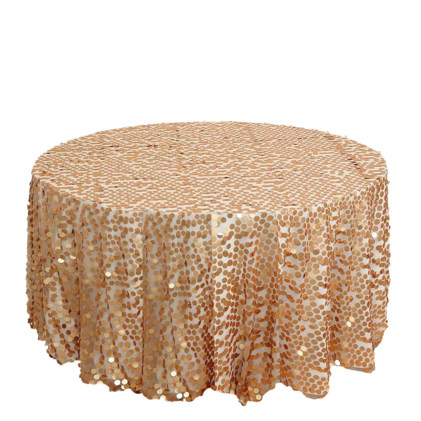 Sequin 120 Round Tablecloth Matte Champagne - Seamless Big Payette Table Cover