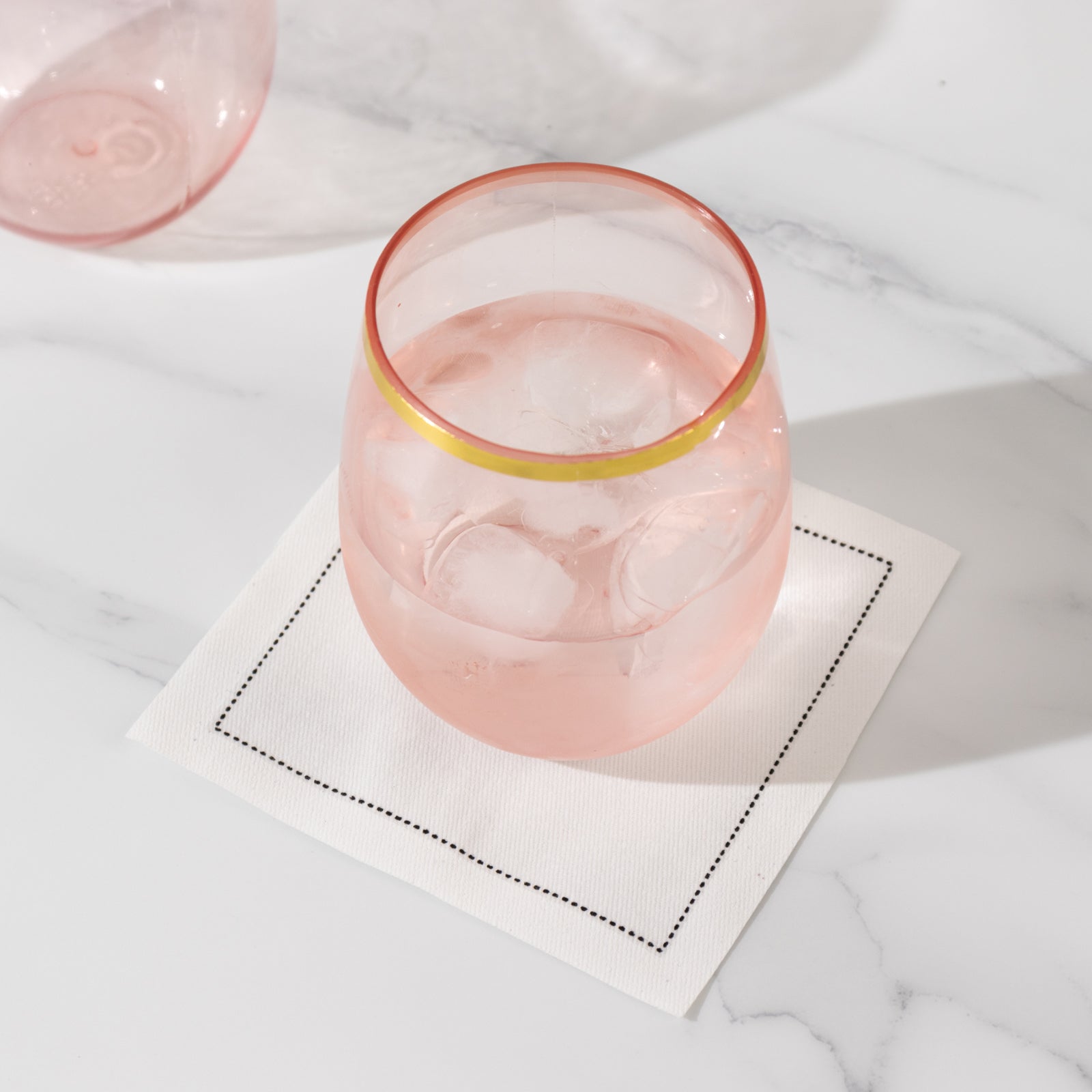 12-Pack Plastic Wine Tumblers Transparent Blush with Gold Rim - Reusable Drinkware 12oz