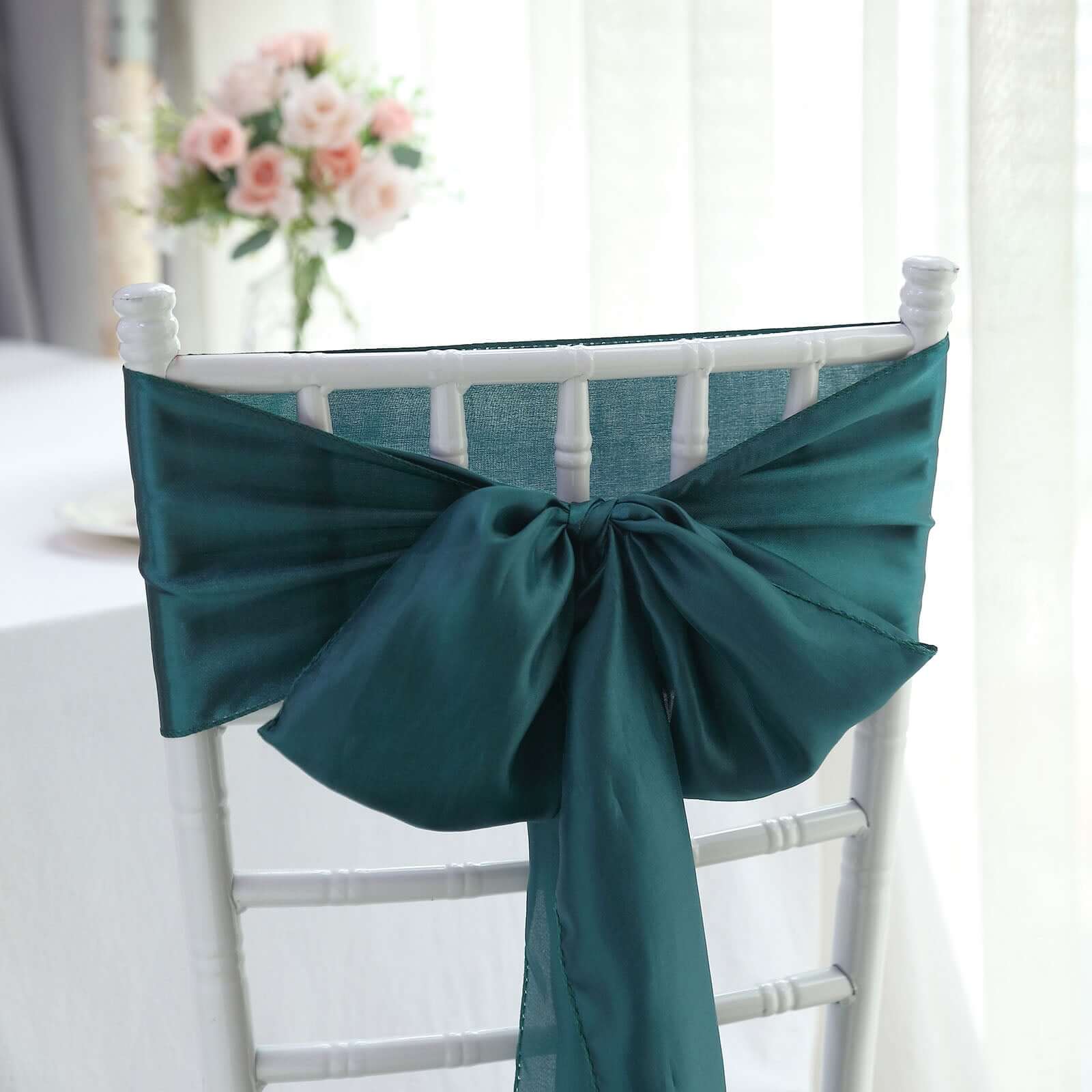 5 Pack Satin Chair Sashes Peacock Teal - Durable Chair Bows with Shiny Finish 6x106