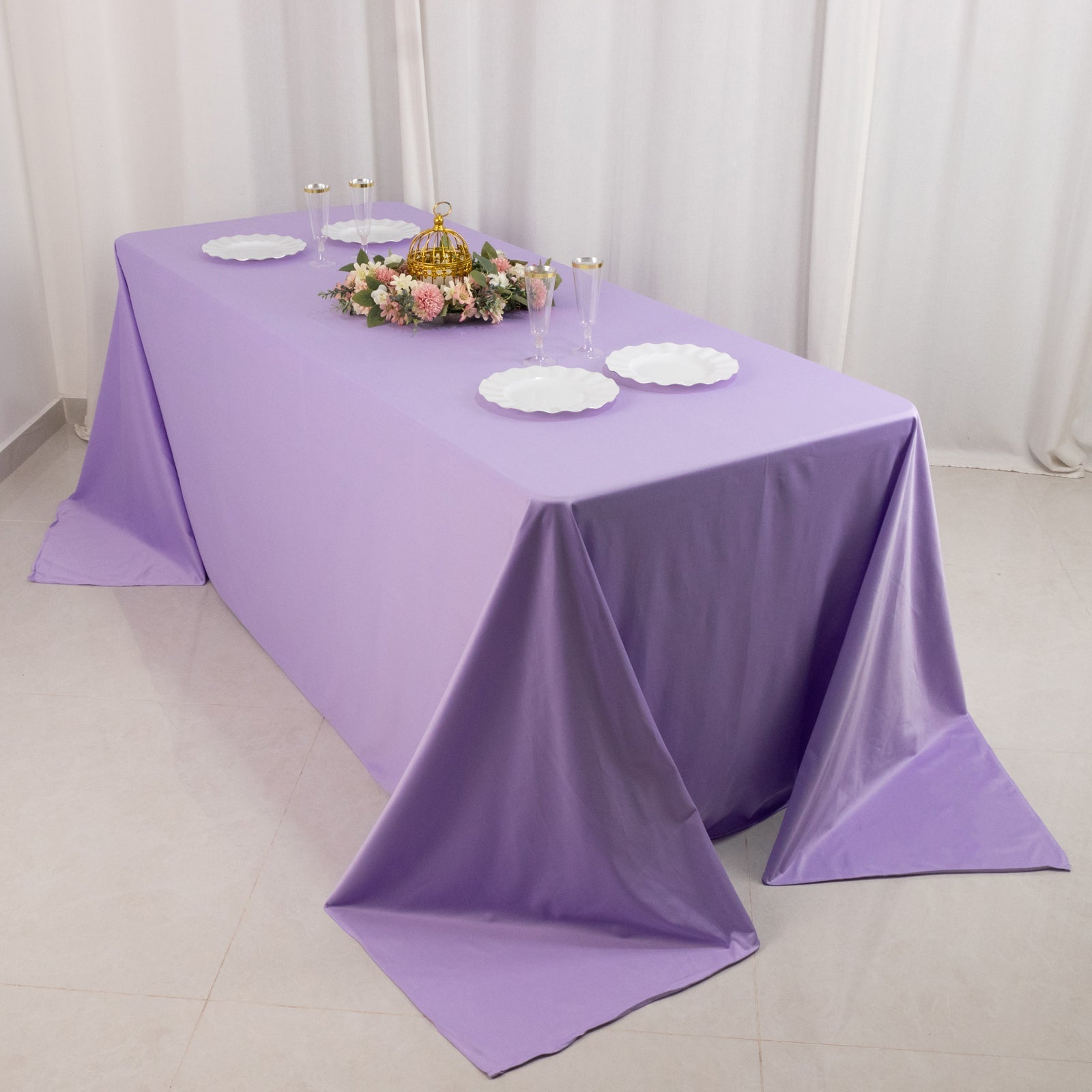 Premium Scuba Rectangular 90x132 Tablecloth Lavender Lilac - Wrinkle Free, Stain Resistant & Seamless Table Cover