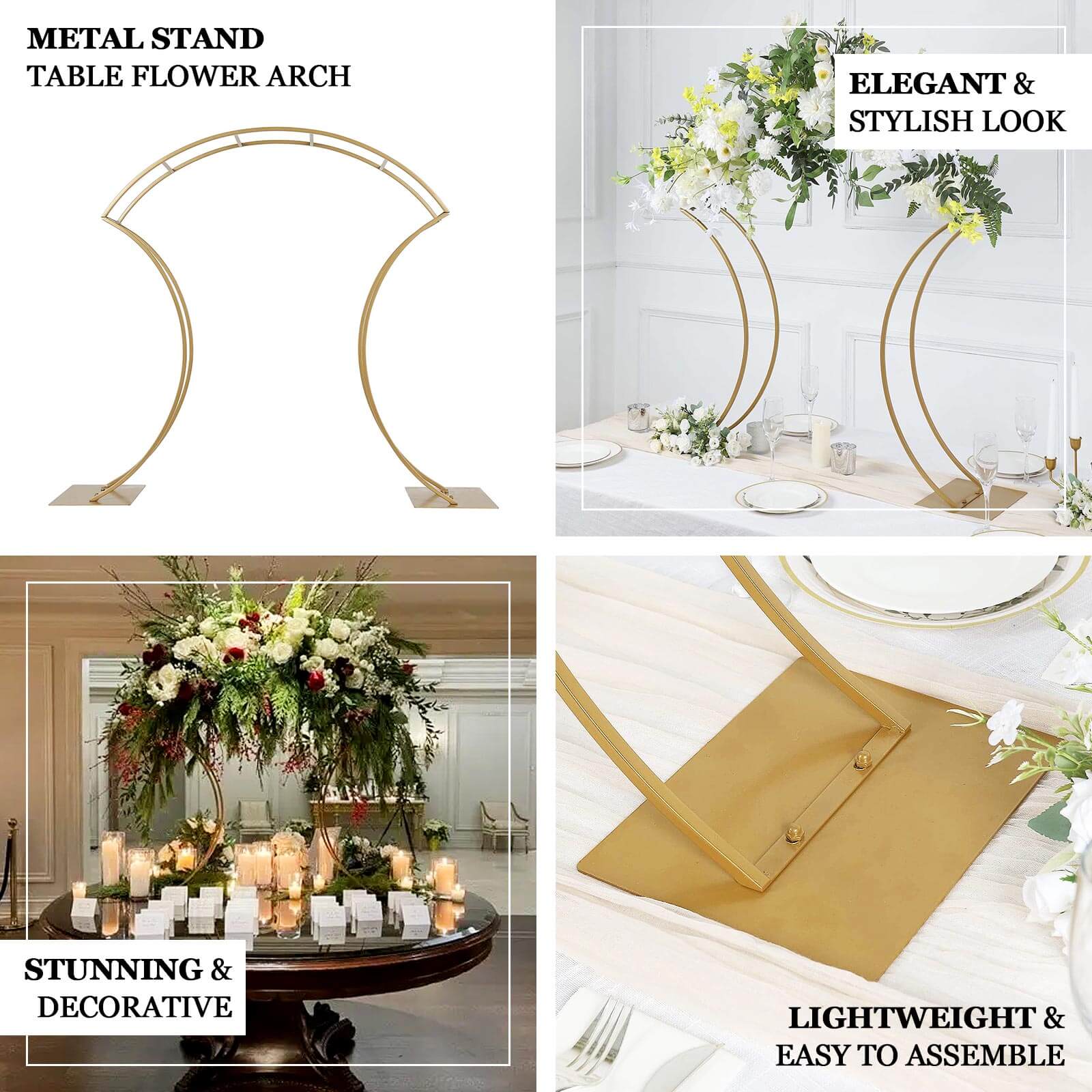 Metal Wedding Centerpiece Curvy Design Gold - Floral Arch Frame Table Stand 38