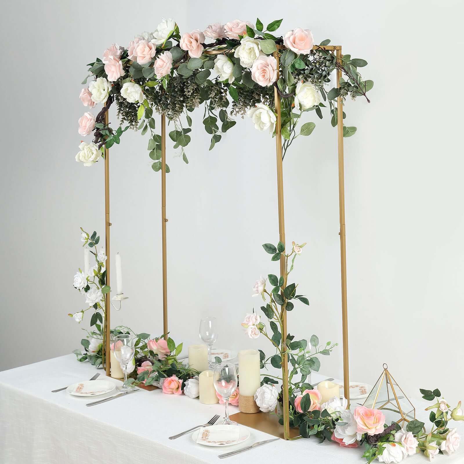 Adjustable Flower Arch Gold Metal Over-The-Table Frame - Wedding Display 48 Tall