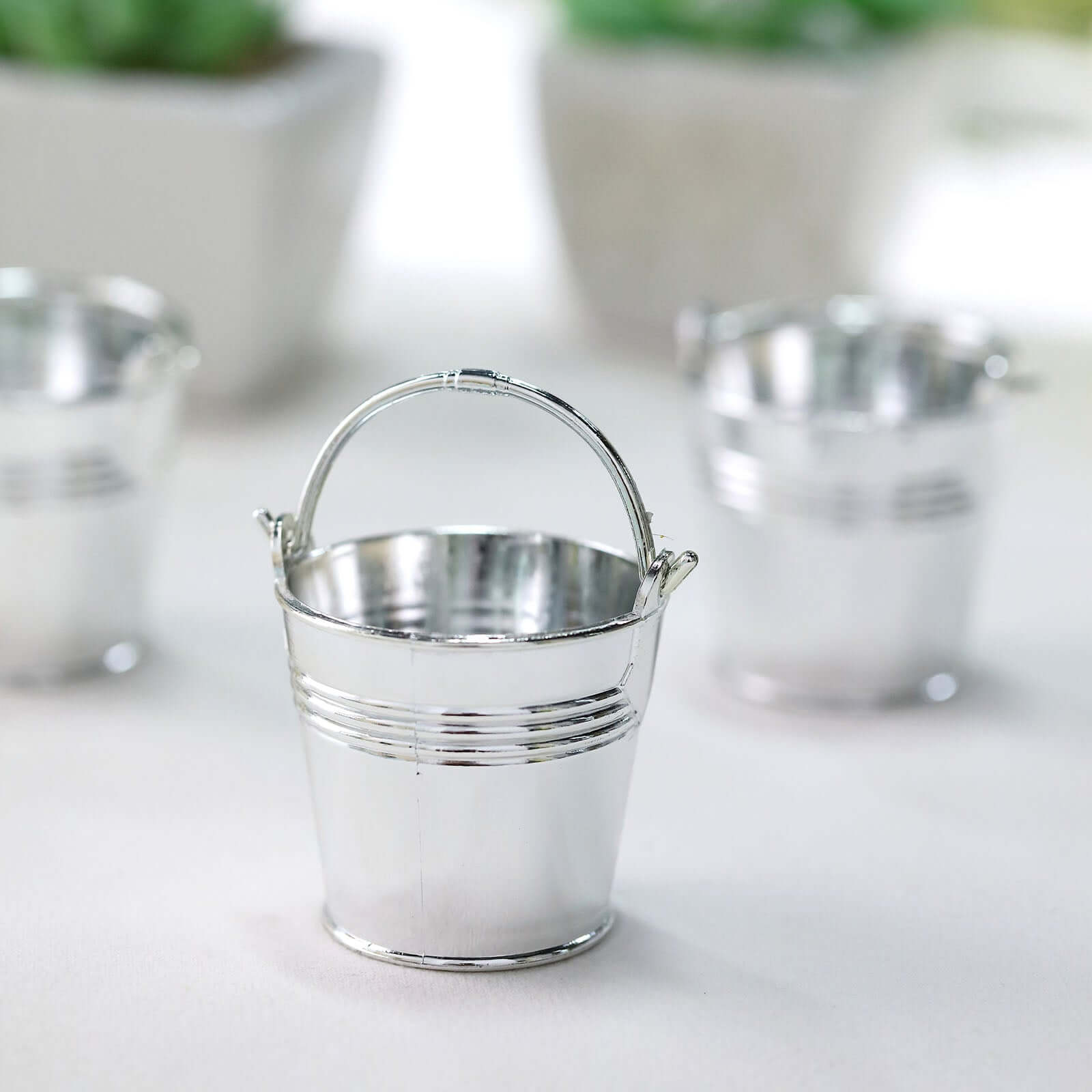 12 Pack 2 Silver Mini Planter Treat Party Favor Boxes, Small Pail Bucket Candy Container Gift Boxes