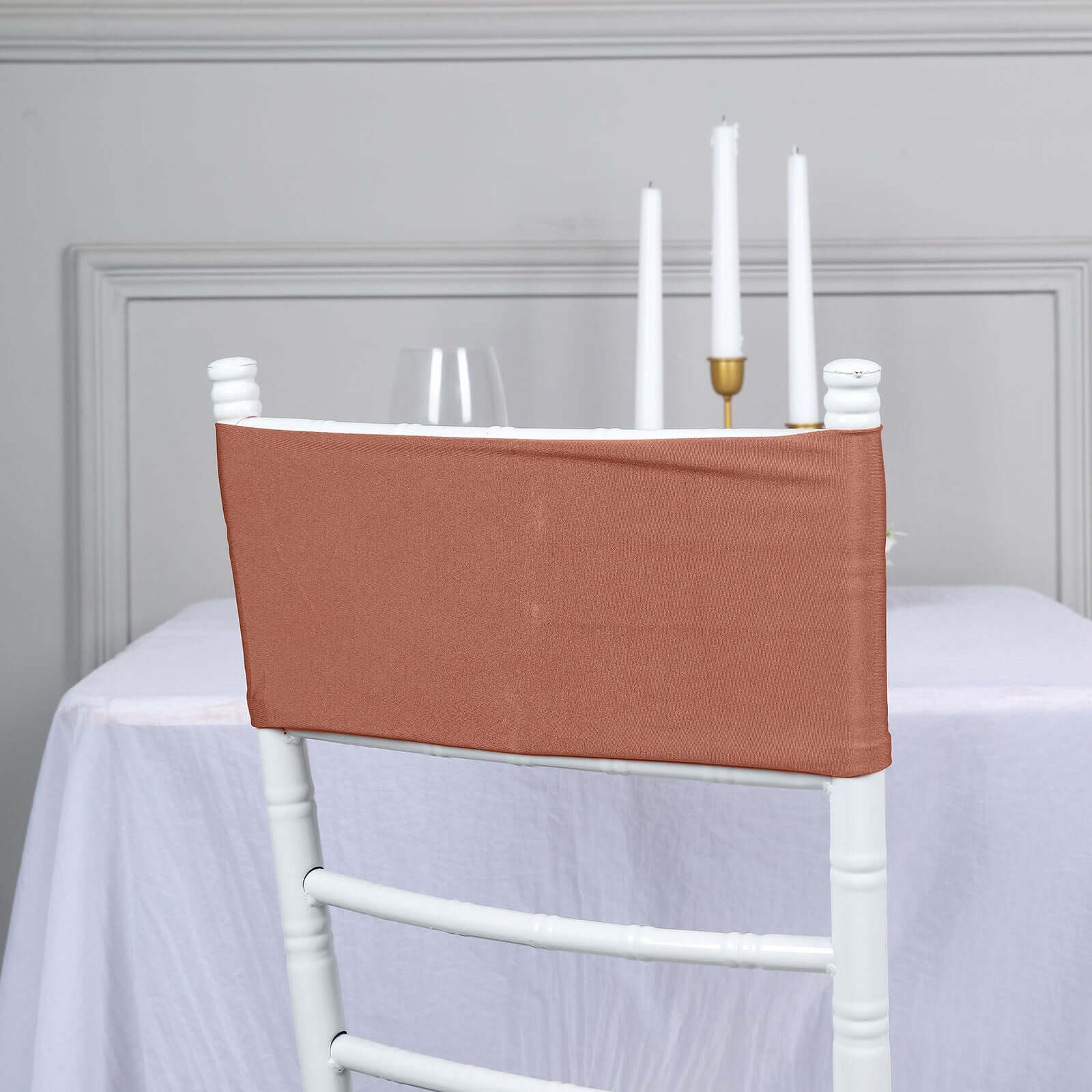 5 Pack Stretch Spandex Chair Sashes Terracotta (Rust) - Fitted Finish Two Ply Heavy Duty Chair Bands 5x12