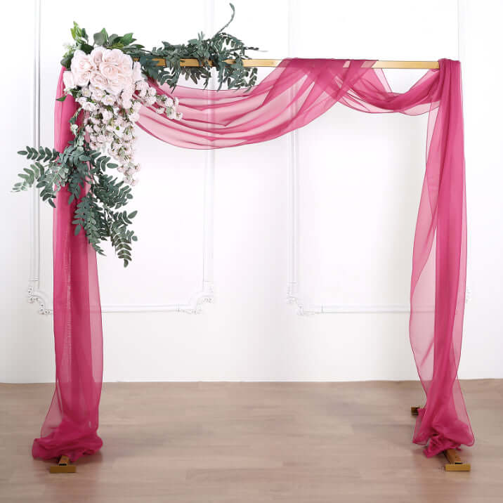 18ft Fuchsia Rose Sheer Organza Wedding Arch Drapery Fabric, Window Scarf Valance