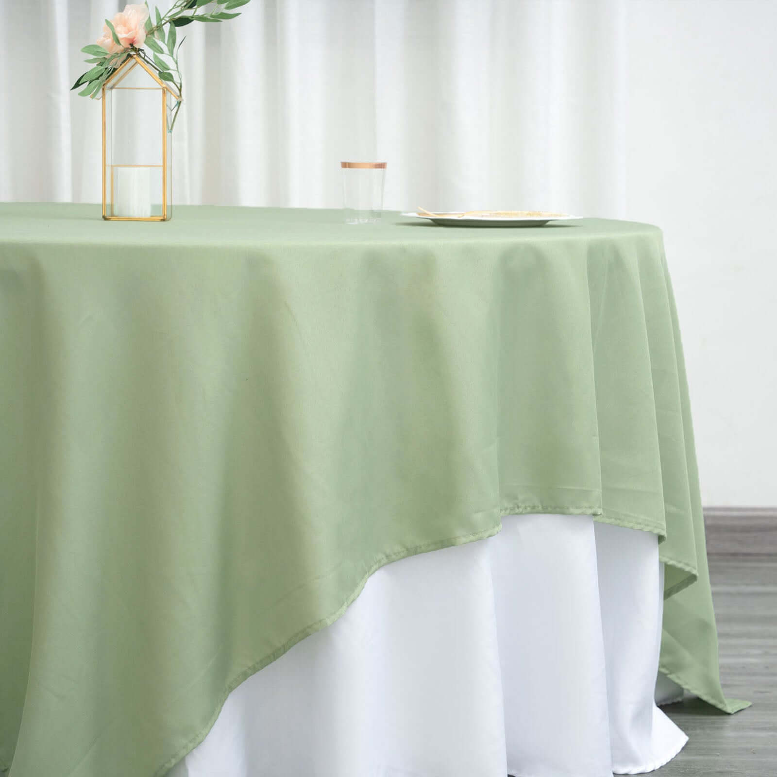 Polyester 90x90 Table Overlay Square Tablecloth Sage Green - Wrinkle-Resistant & Durable Table Cover