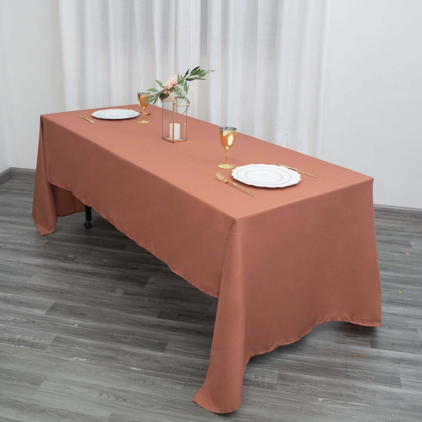 Polyester 60x126 Rectangle Tablecloth Terracotta (Rust) - Wrinkle-Resistant Table Cover