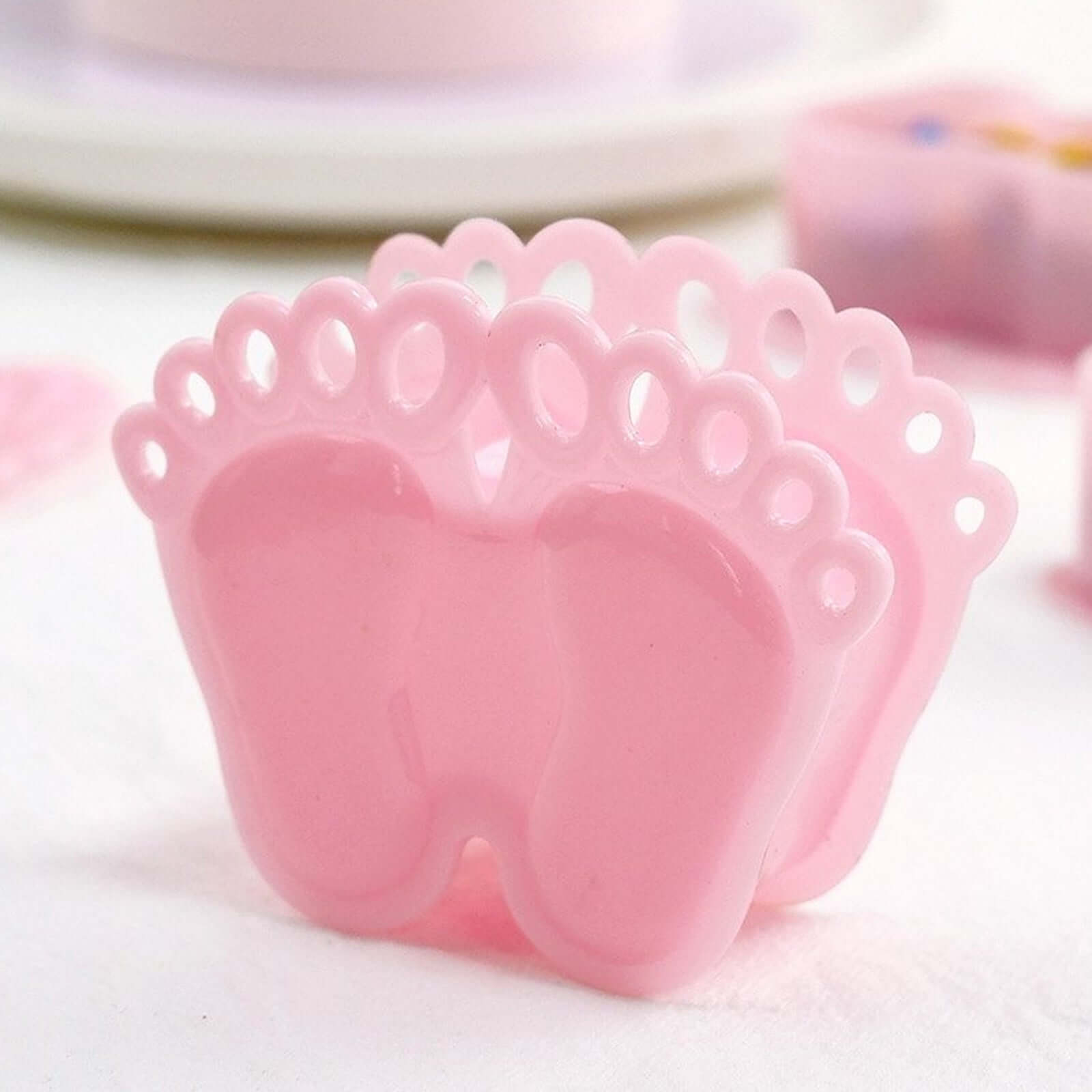 12-Pack Fillable Mini Candy Container in Baby Feet Style Clear/Pink - Unique Candy Treat Favor Boxes for Baby Shower 3.5