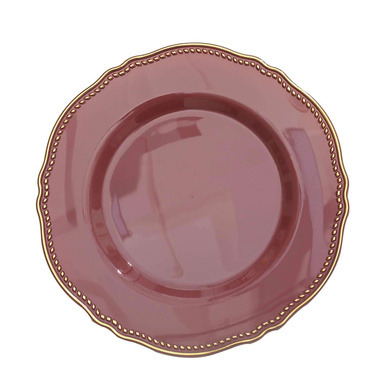 10-Pack Plastic 10 Dinner Plates in Cinnamon Rose with Gold Scalloped Rim - Disposable Large Party Plates