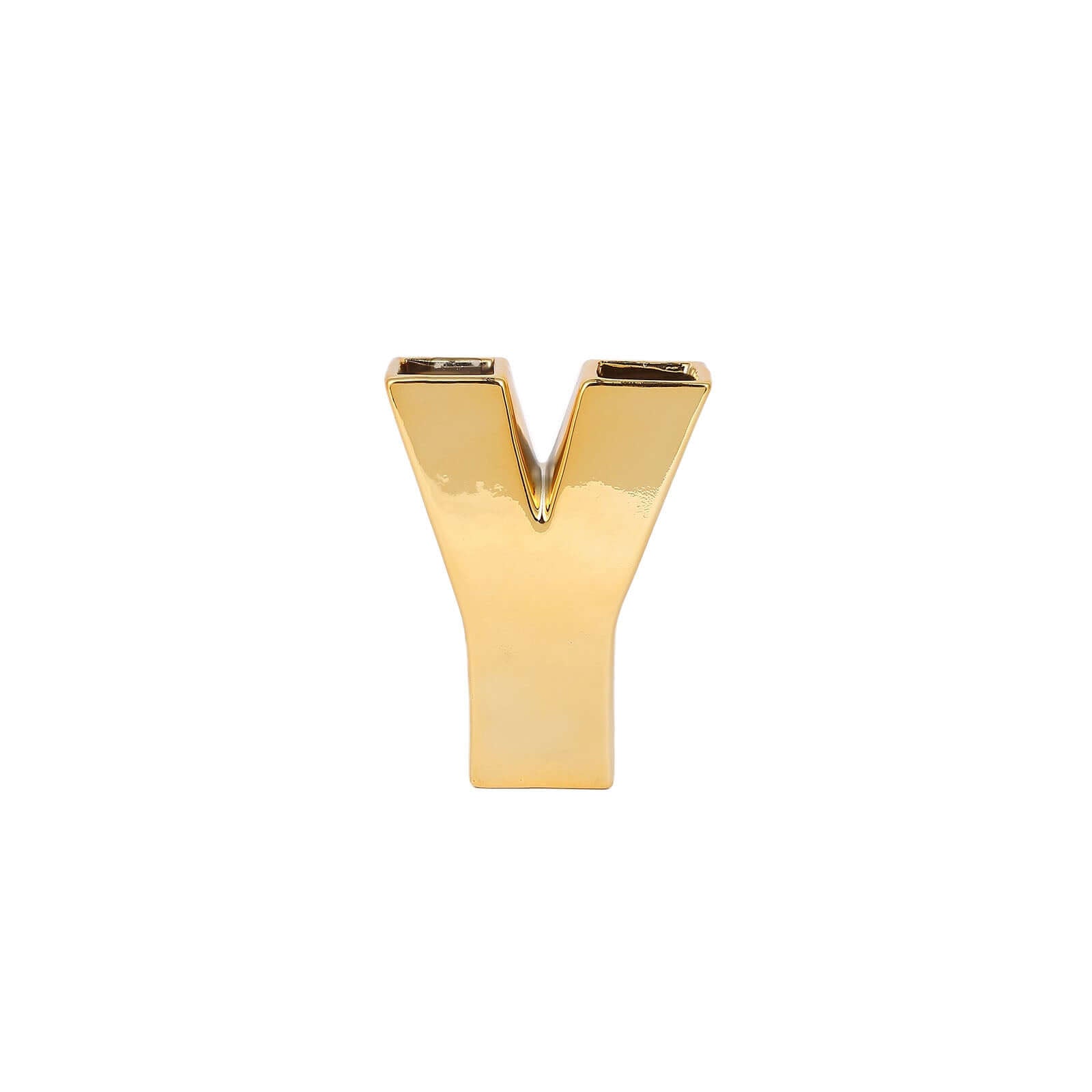 Shiny Ceramic Vase Letter Y Gold Plated - Chic Bud Planter Pot for Events & Decor 6