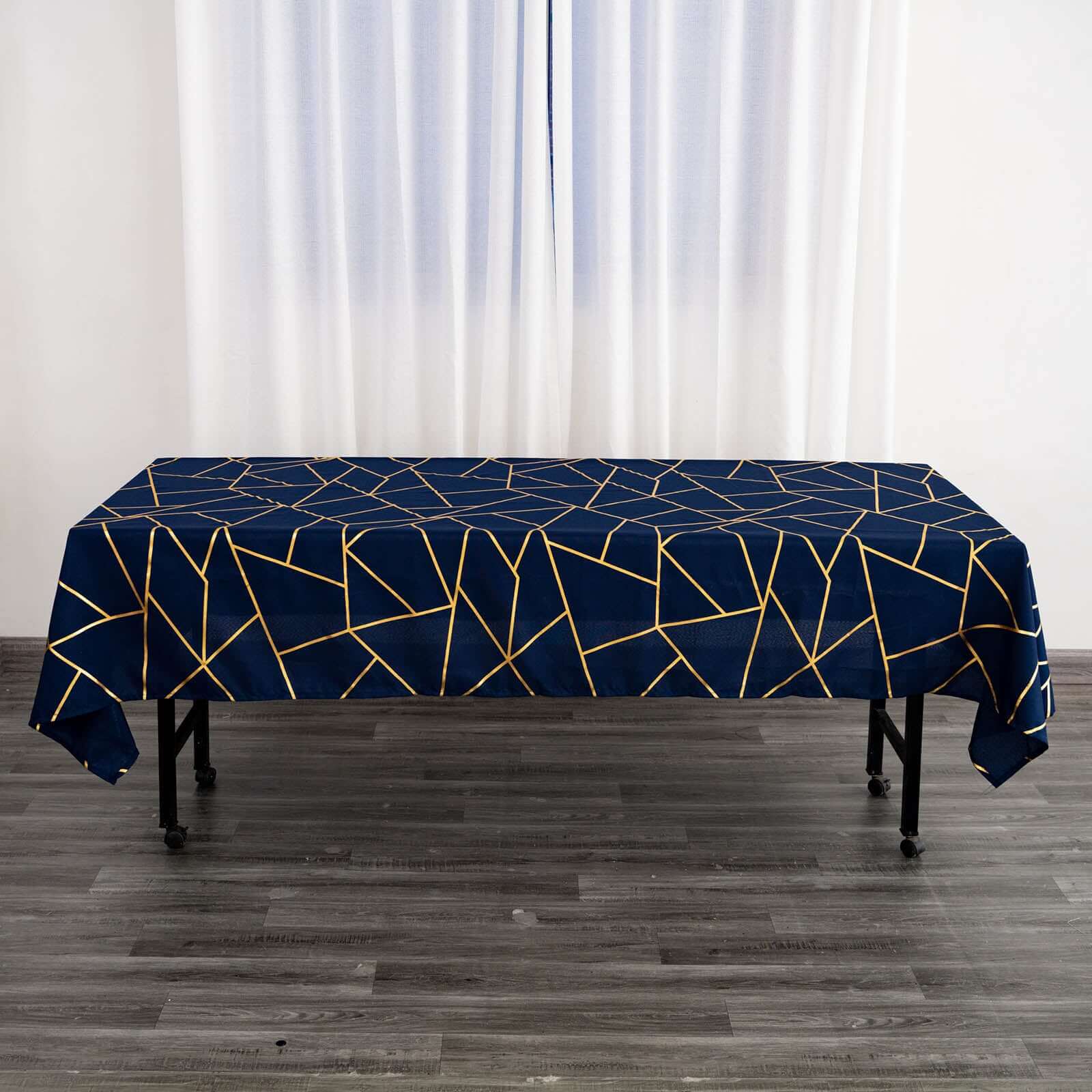 Polyester 60x102 Rectangle Tablecloth Navy Blue with Gold Foil Geometric Pattern - Wrinkle-Resistant & Durable Table Cover