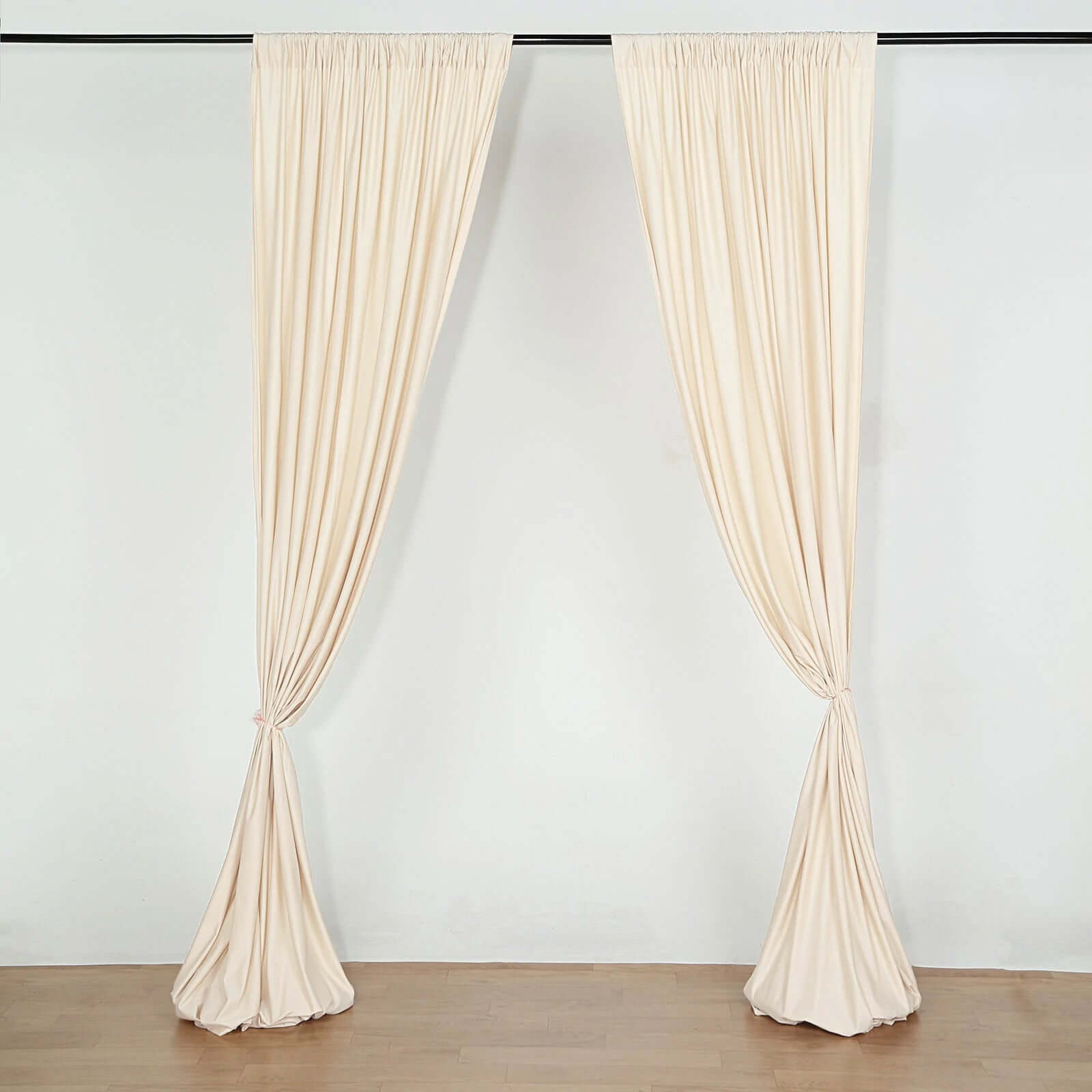 2 Pack Beige Scuba Polyester Event Curtain Drapes, Durable Flame Resistant Backdrop Event Panels Wrinkle Free with Rod Pockets - 10ftx10ft