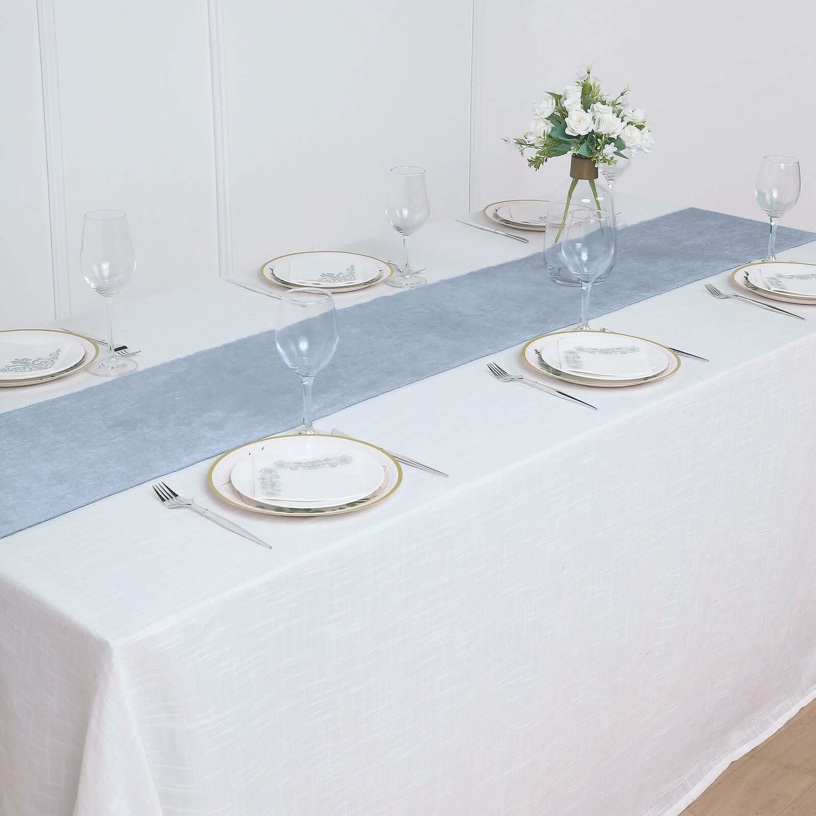 Premium Velvet 12x108 Table Runner Dusty Blue - Sheen Finish Reusable Table Decor